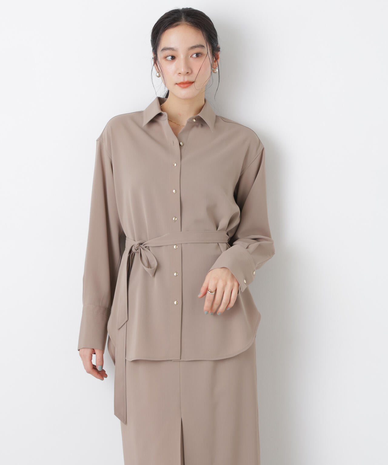 ハイツイストドライベルテッドロングシャツ(セットアップ可)