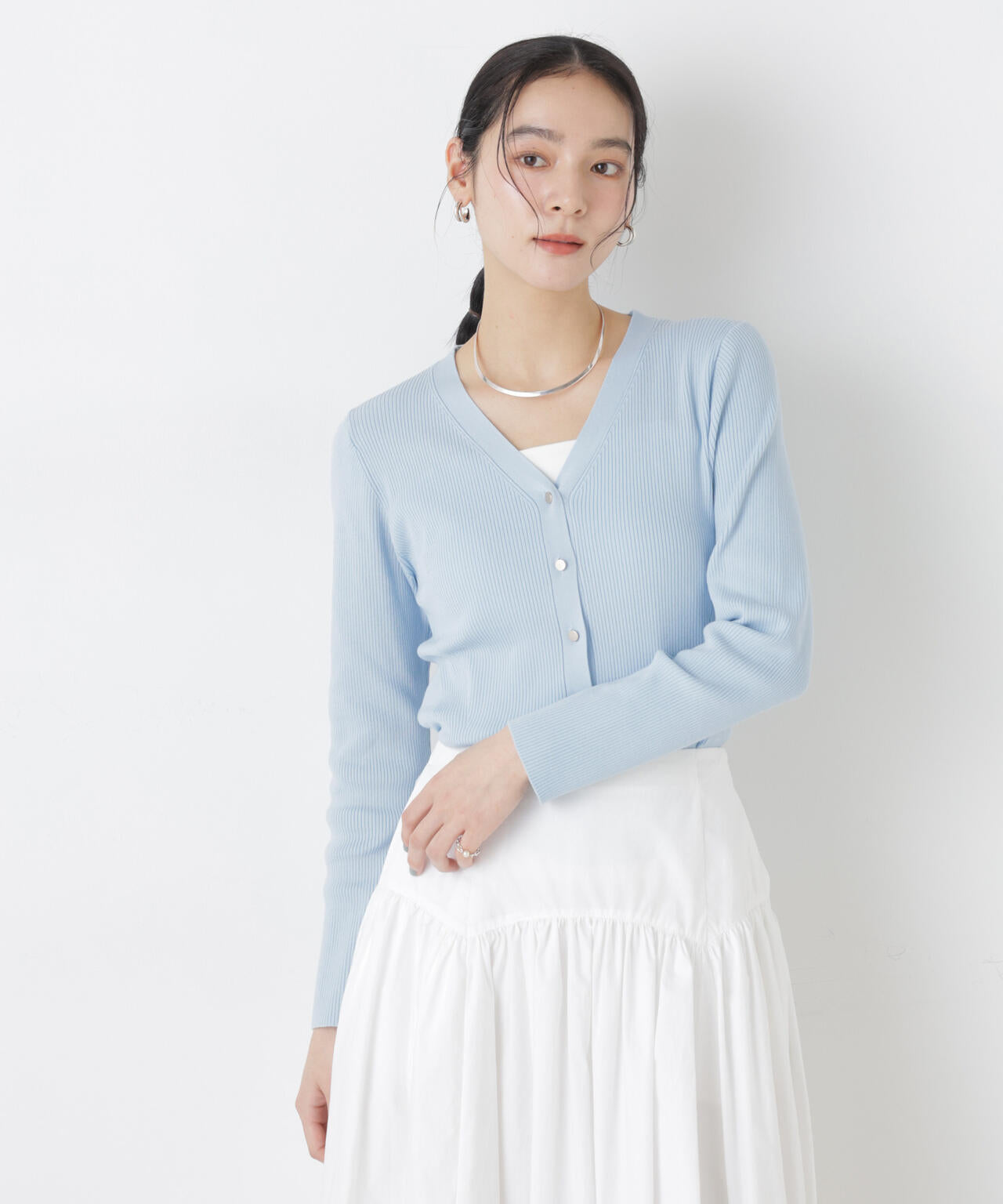 ウォッシャブルハイツイストVネックリブカーディガン