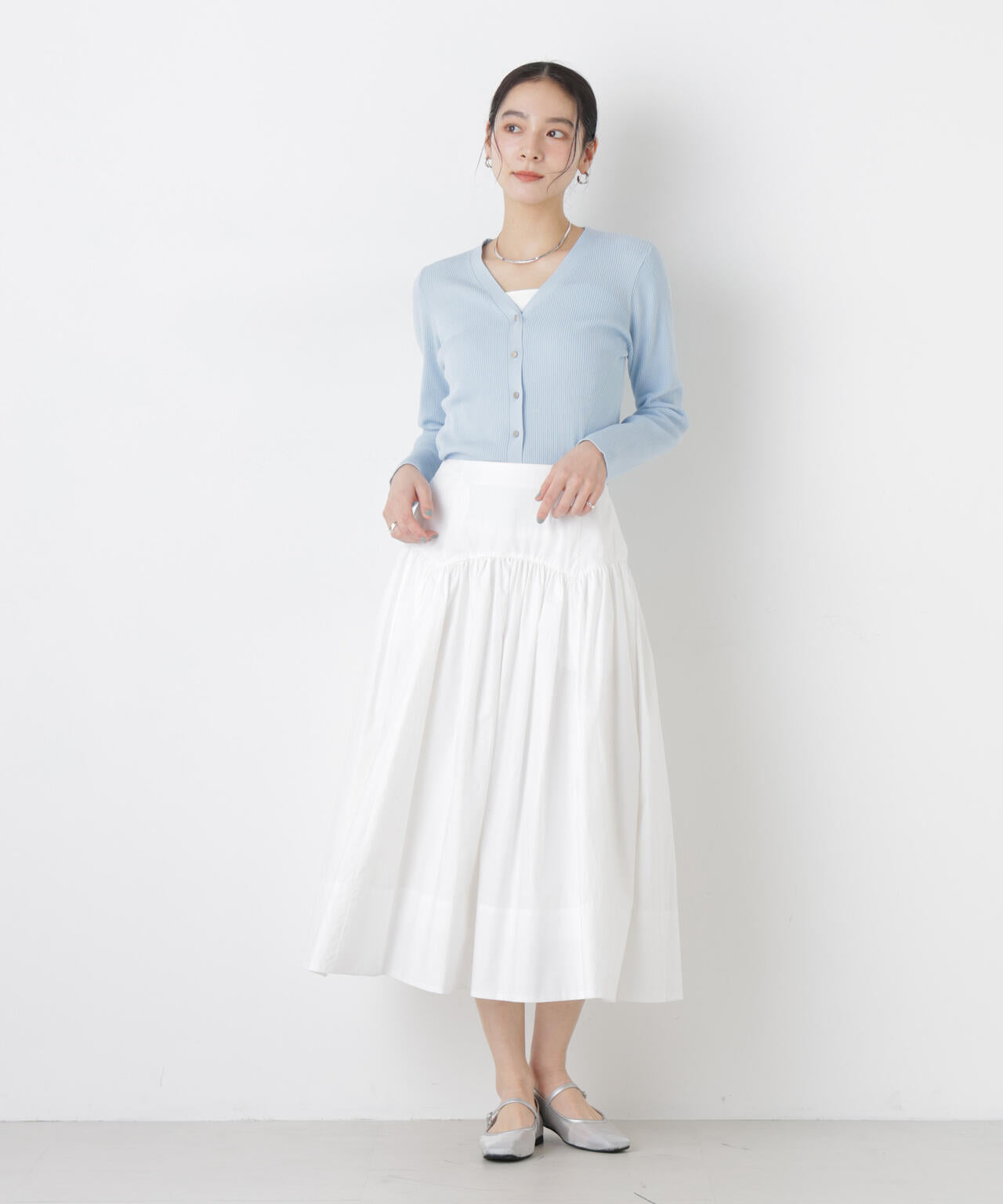 ウォッシャブルハイツイストVネックリブカーディガン