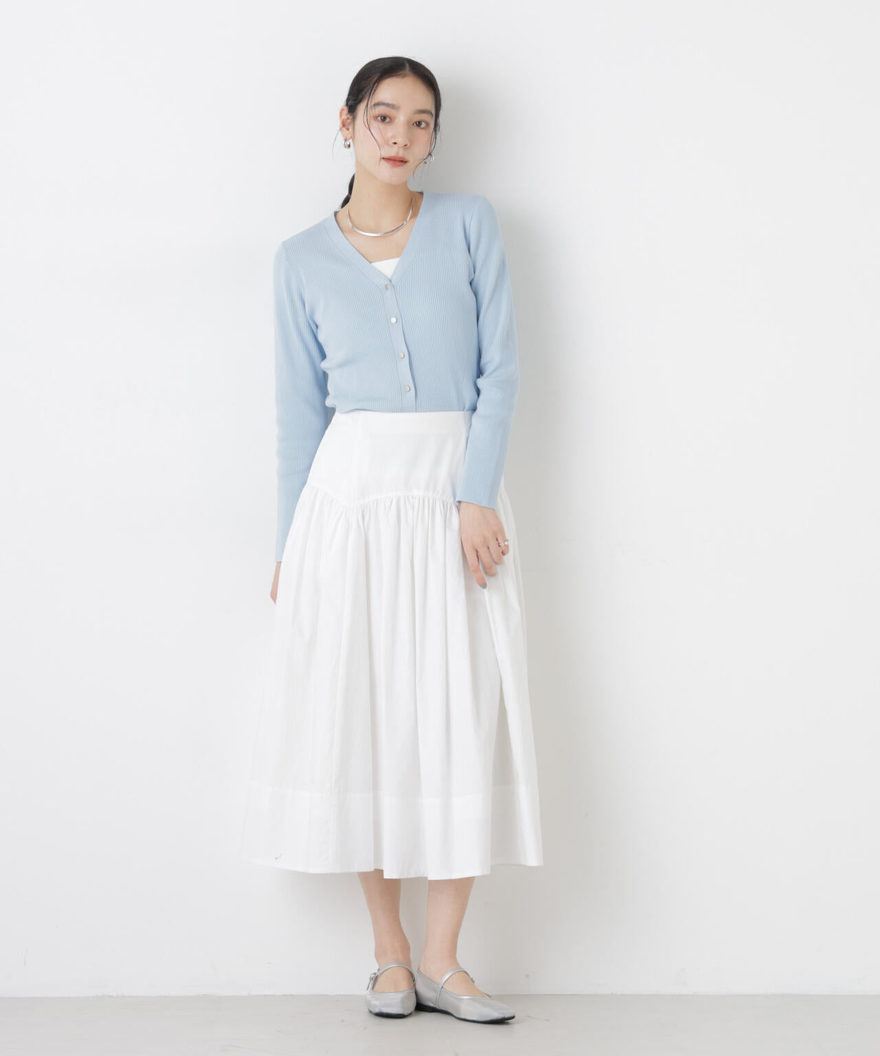 ウォッシャブルハイツイストVネックリブカーディガン