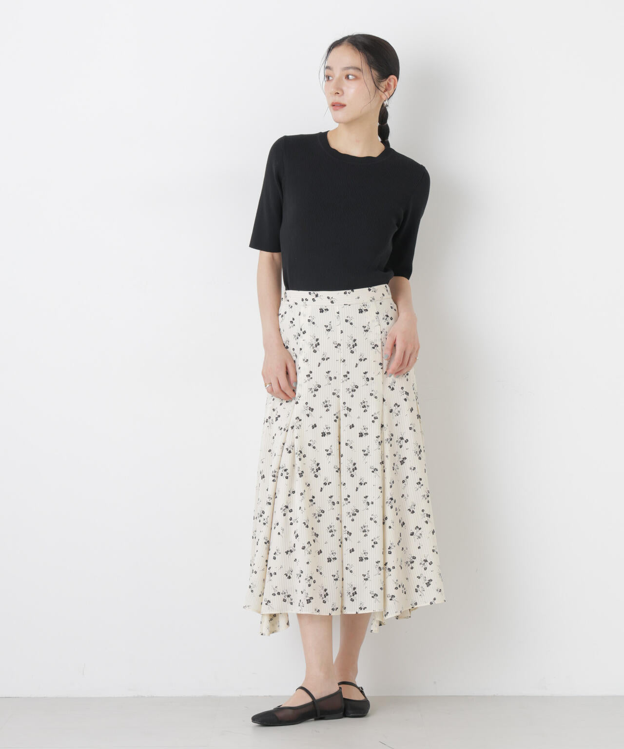 ウォッシャブルハイツイスト五分袖リブニット