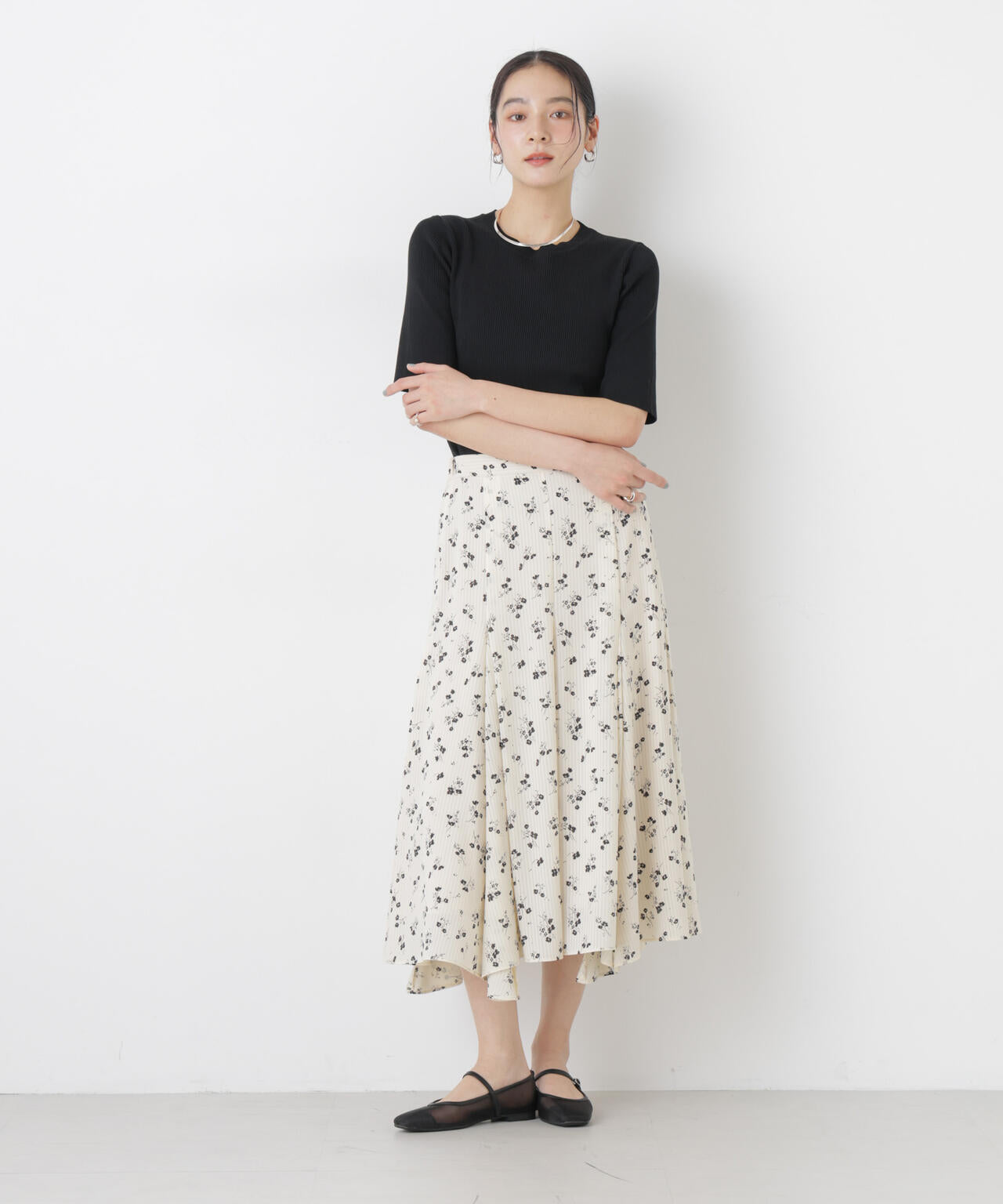 ウォッシャブルハイツイスト五分袖リブニット