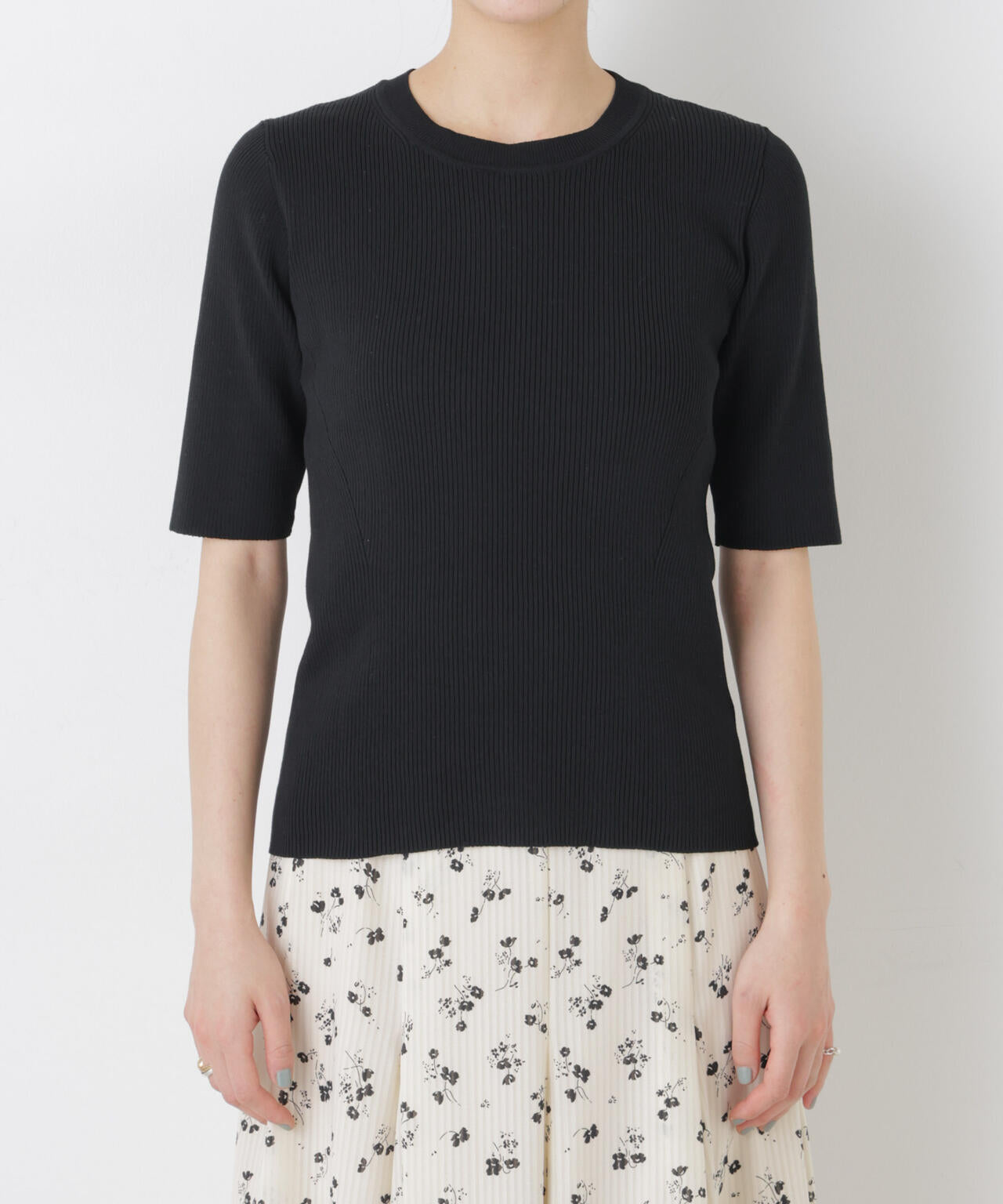 ウォッシャブルハイツイスト五分袖リブニット