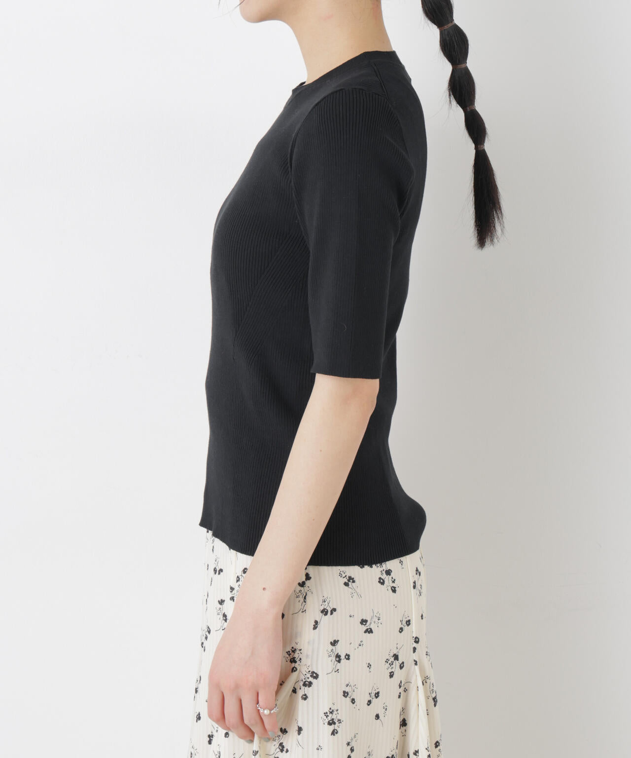 ウォッシャブルハイツイスト五分袖リブニット