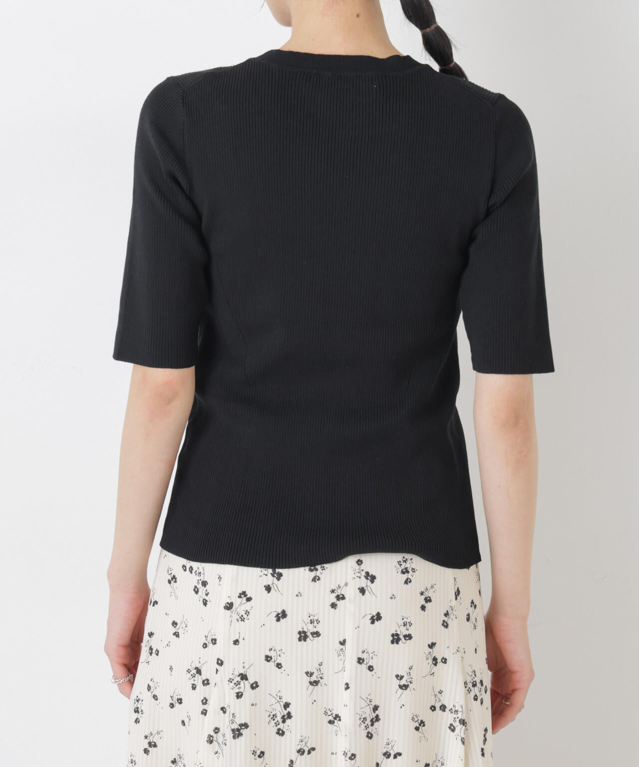 ウォッシャブルハイツイスト五分袖リブニット