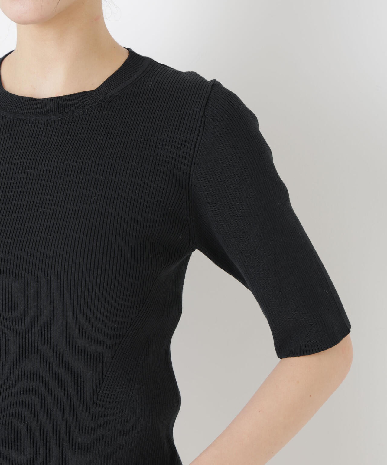 ウォッシャブルハイツイスト五分袖リブニット