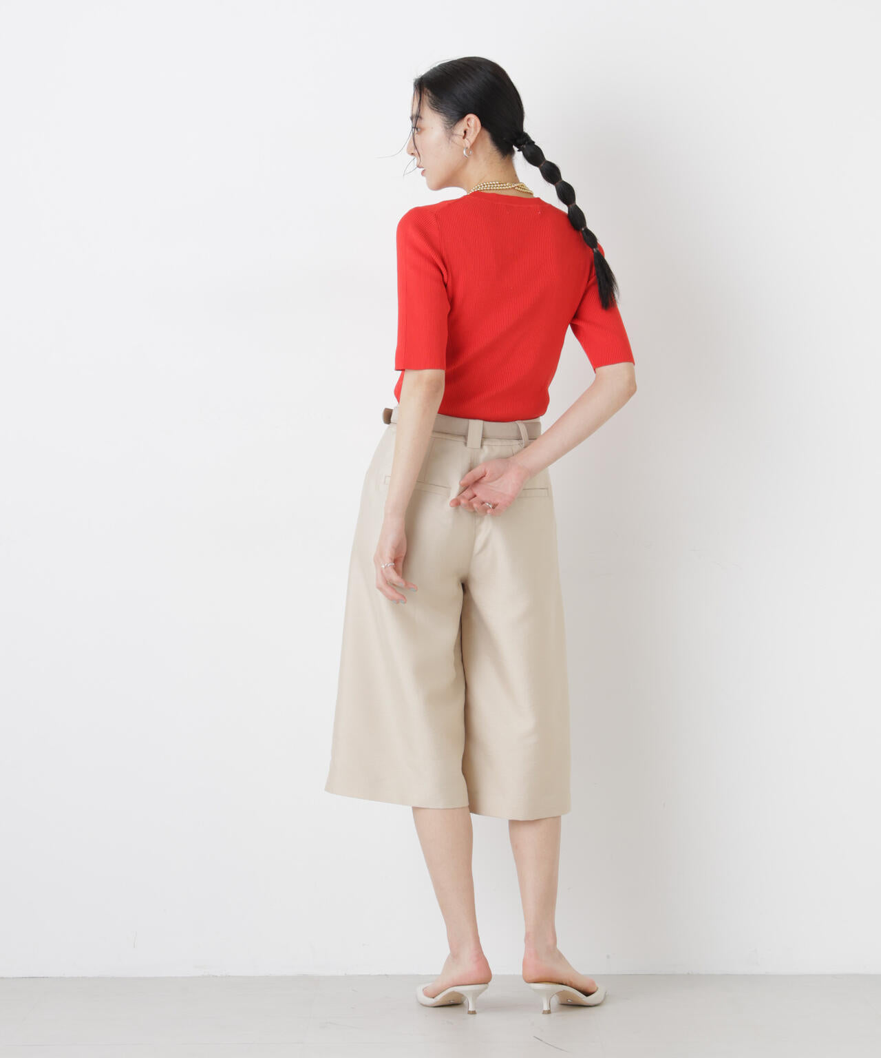 ウォッシャブルハイツイスト五分袖リブニット