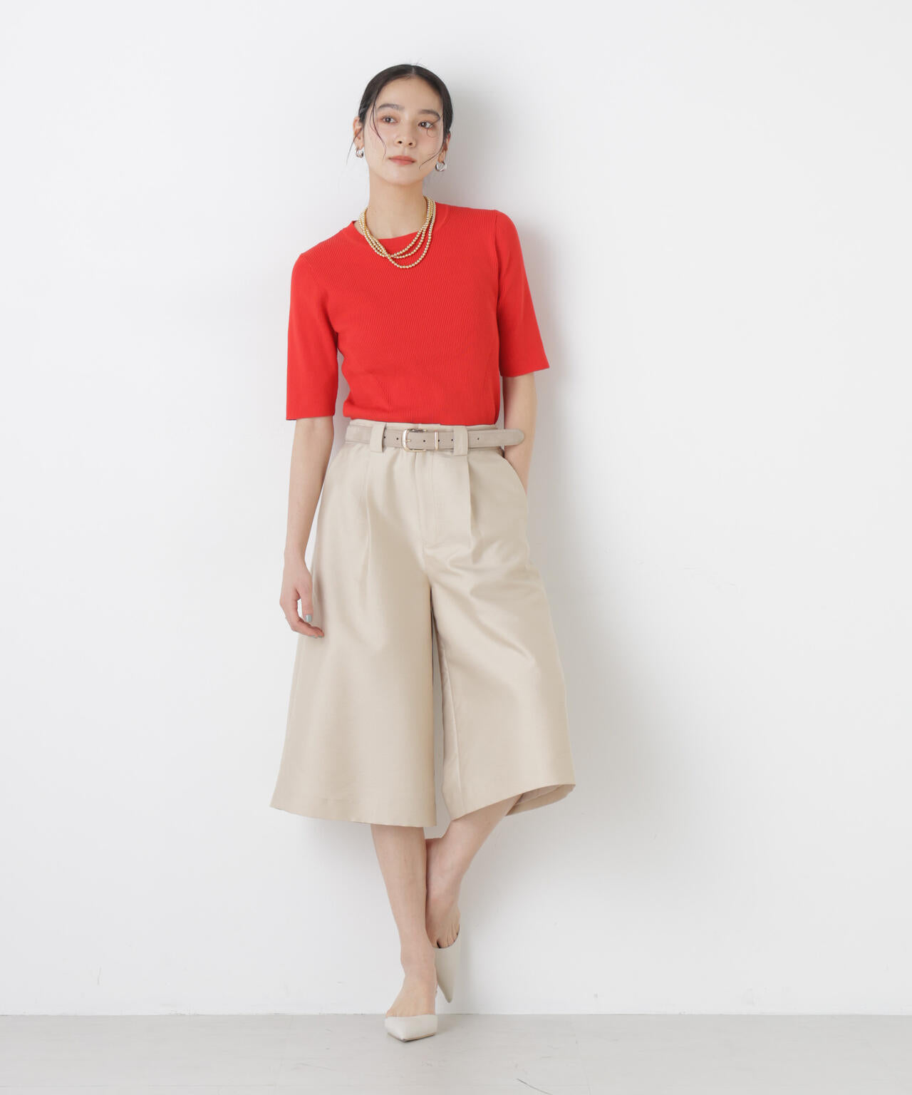 ウォッシャブルハイツイスト五分袖リブニット