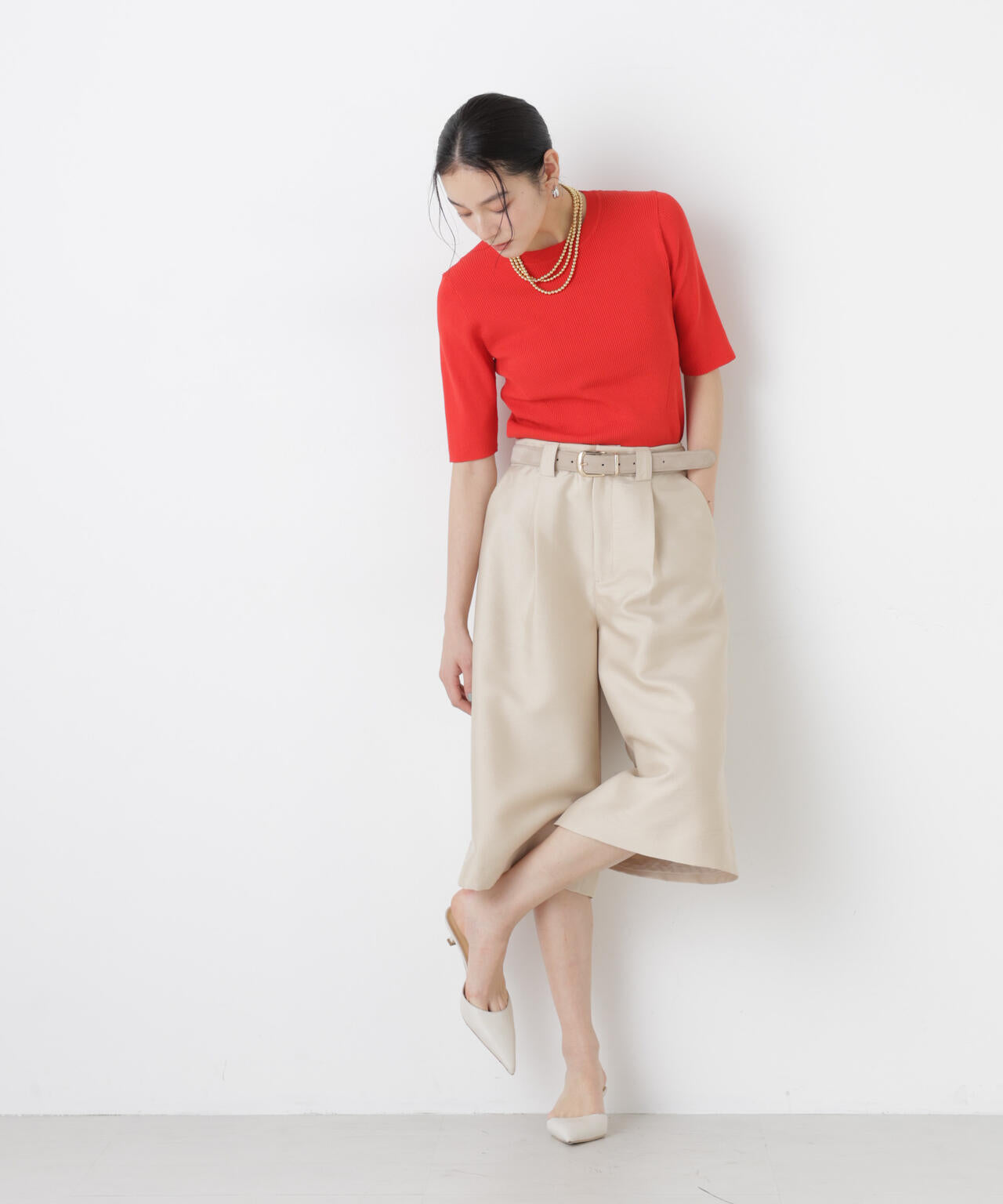 ウォッシャブルハイツイスト五分袖リブニット