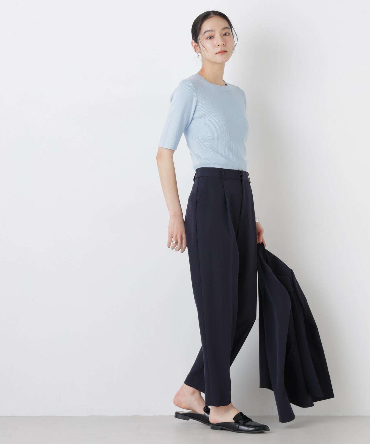 ウォッシャブルハイツイスト五分袖リブニット