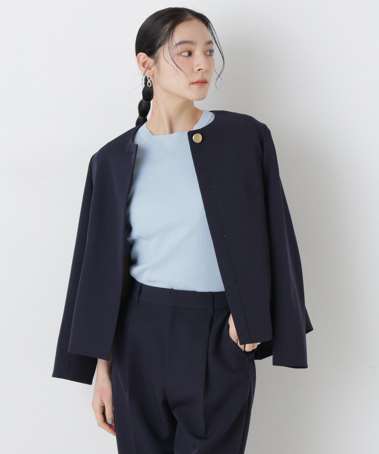 ウォッシャブルハイツイスト五分袖リブニット