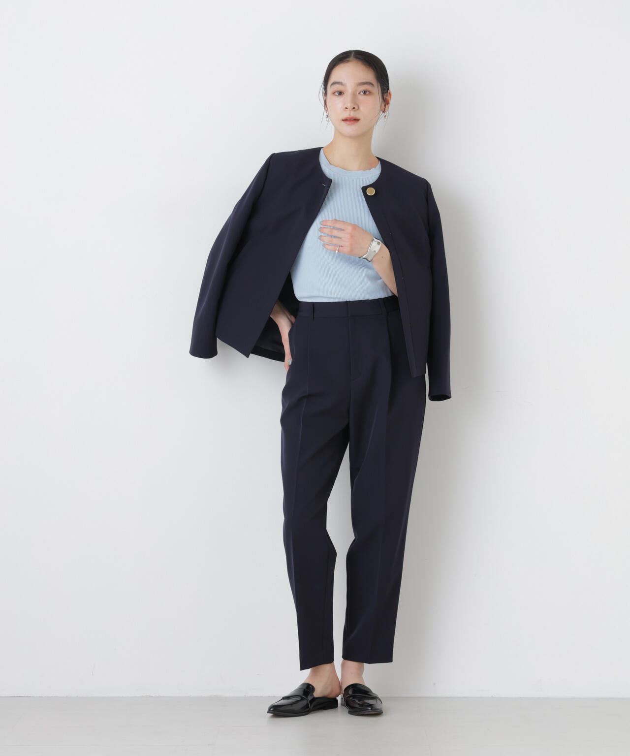 ウォッシャブルハイツイスト五分袖リブニット