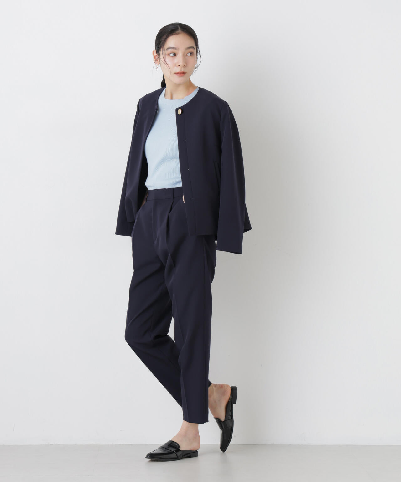 ウォッシャブルハイツイスト五分袖リブニット