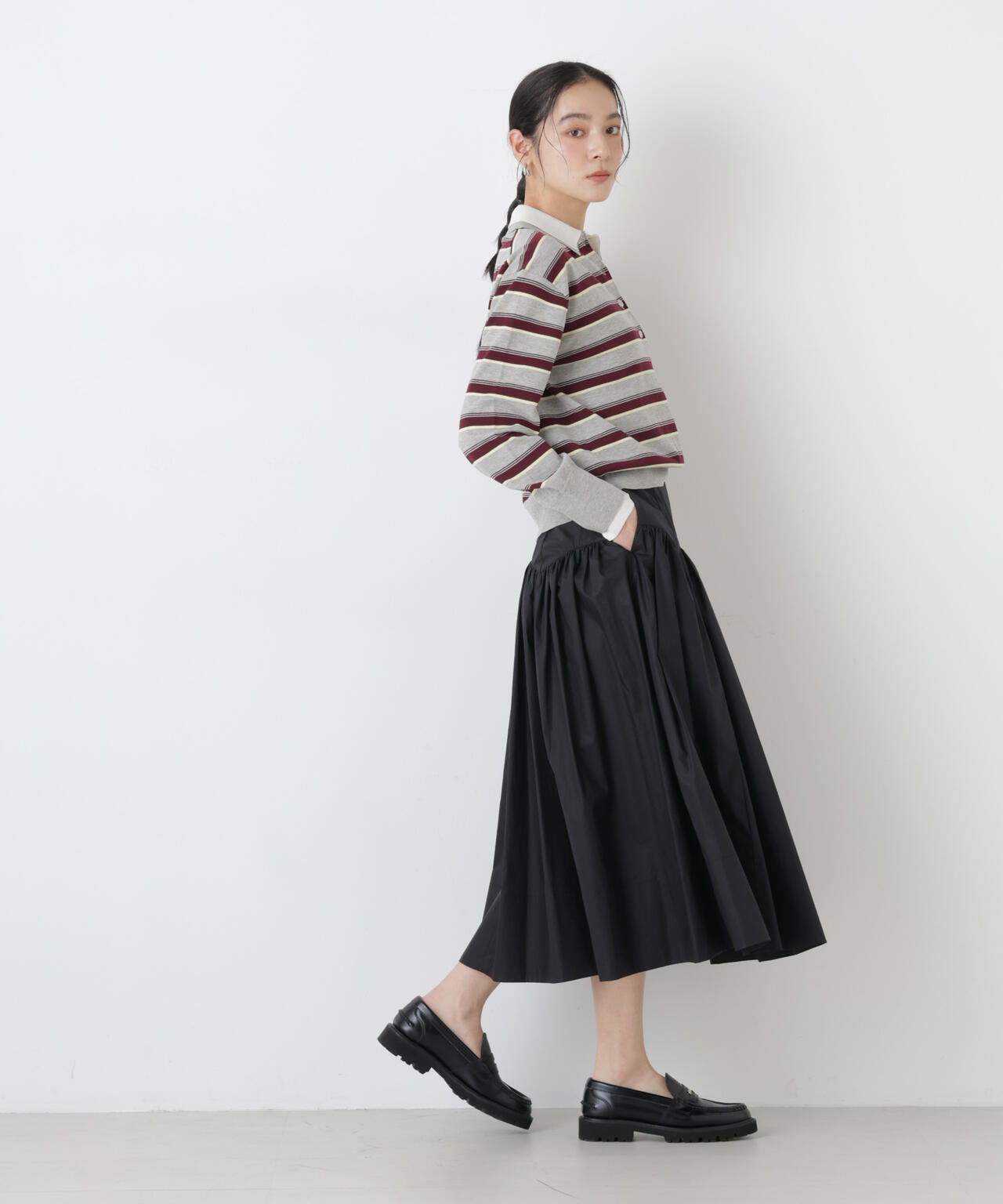 レイヤードライクボーダーポロニット