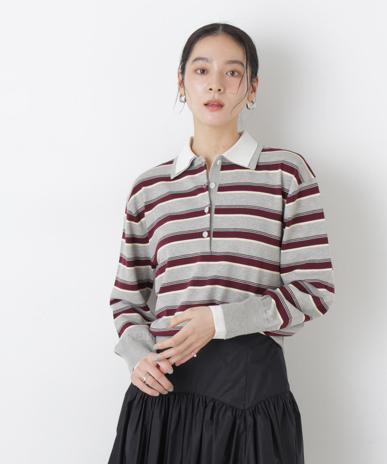 レイヤードライクボーダーポロニット