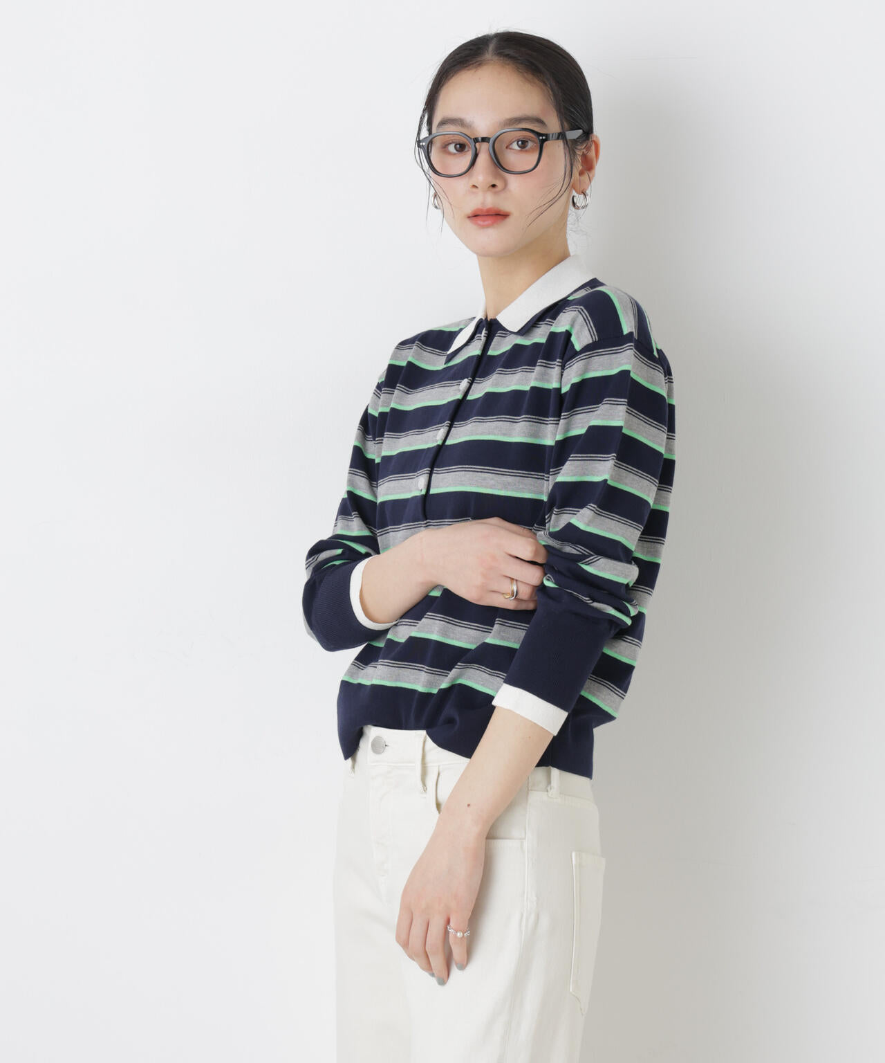 レイヤードライクボーダーポロニット