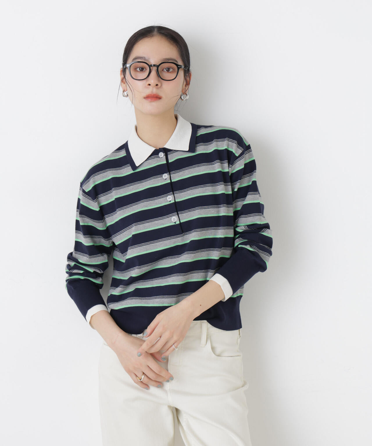 レイヤードライクボーダーポロニット