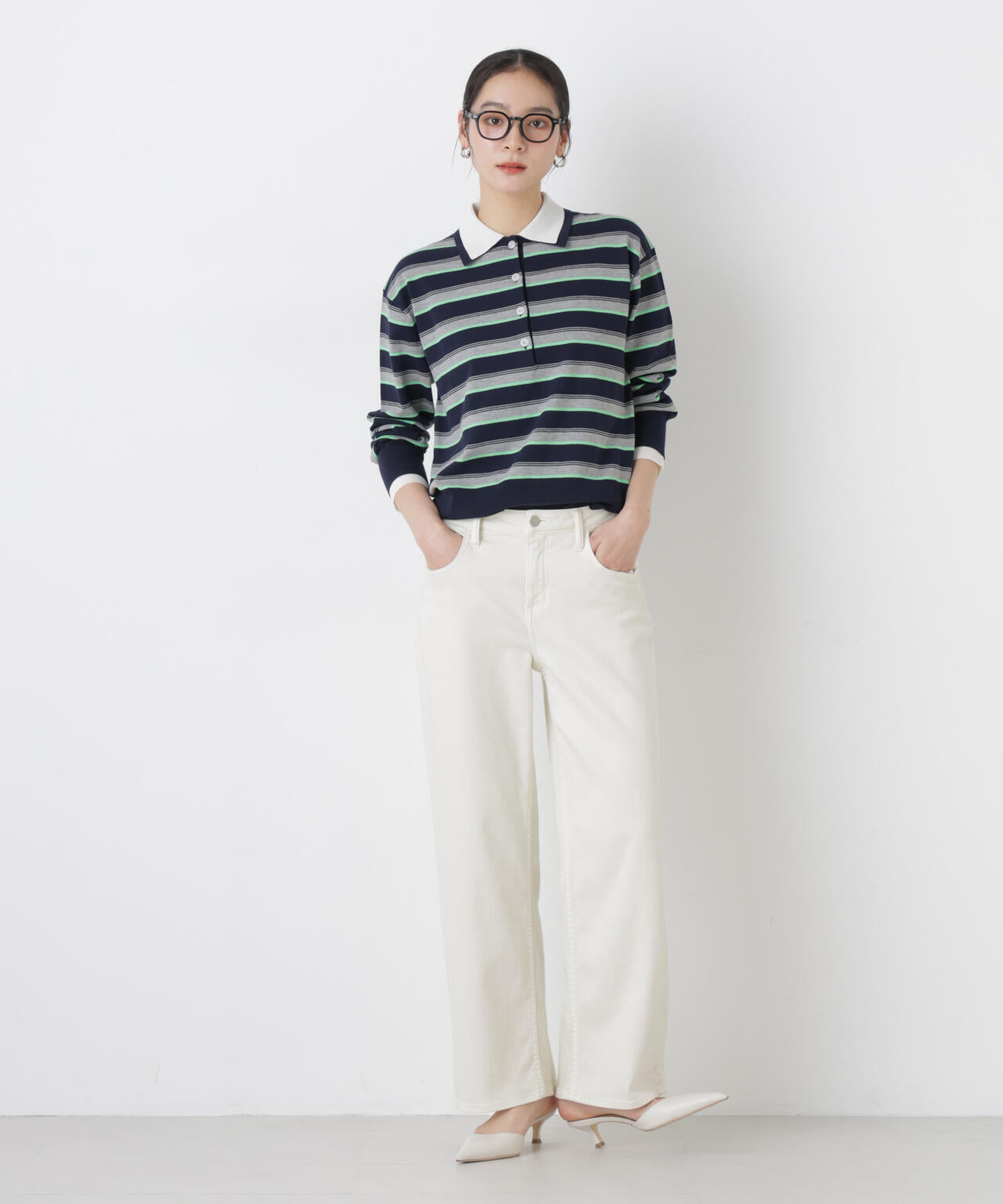 レイヤードライクボーダーポロニット