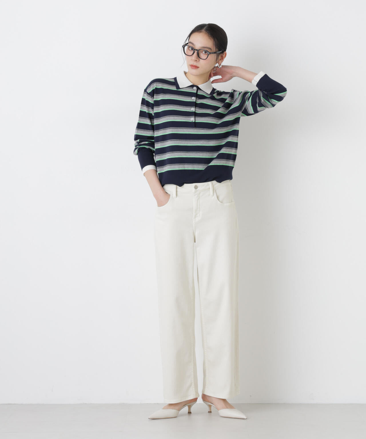 レイヤードライクボーダーポロニット