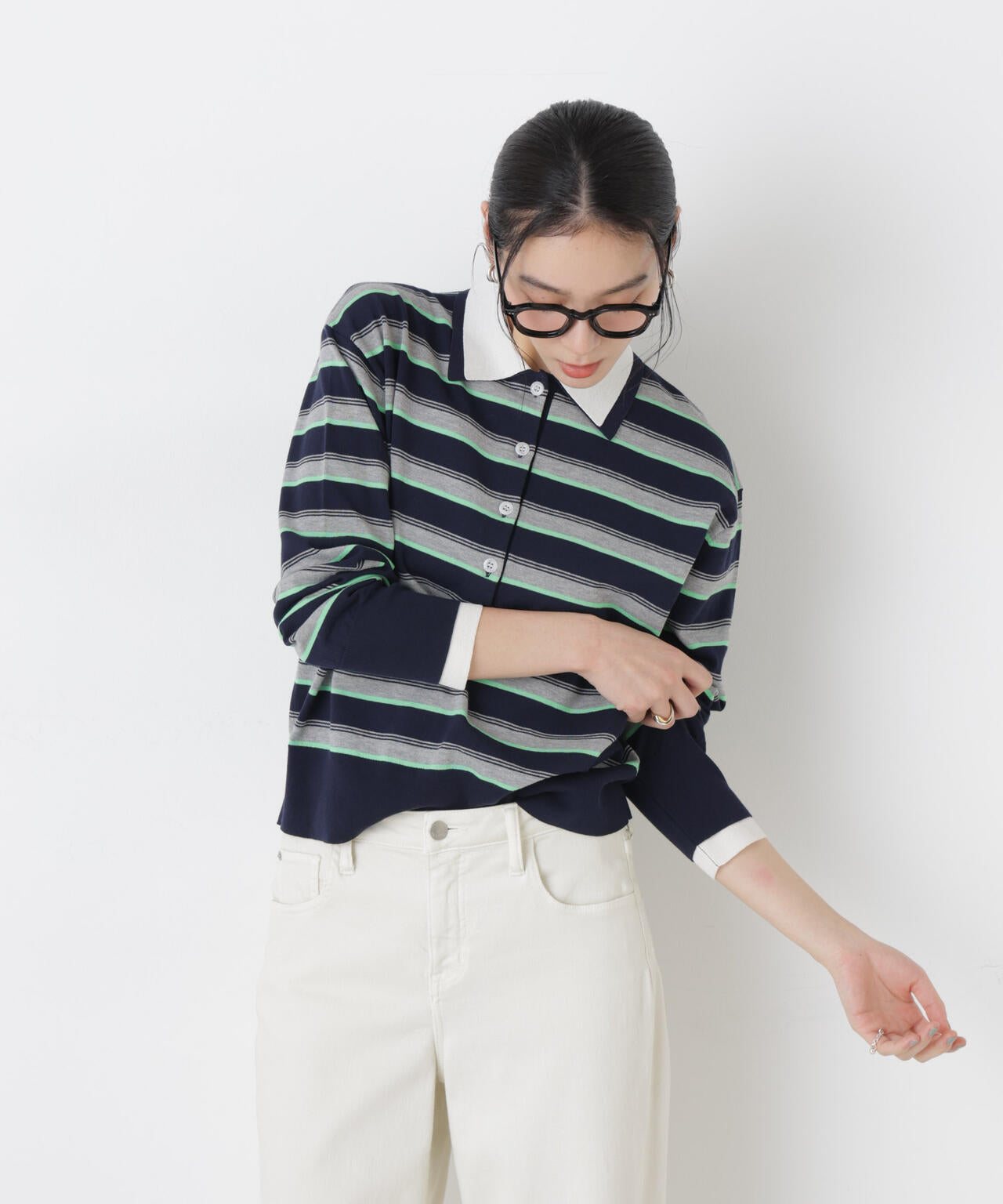 レイヤードライクボーダーポロニット