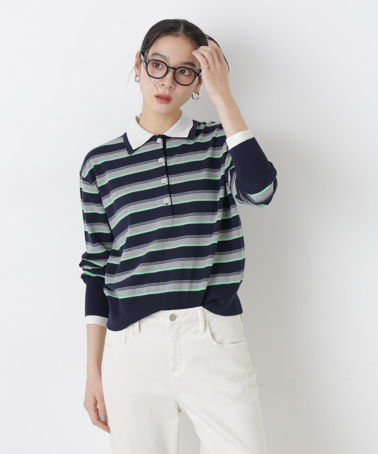 レイヤードライクボーダーポロニット