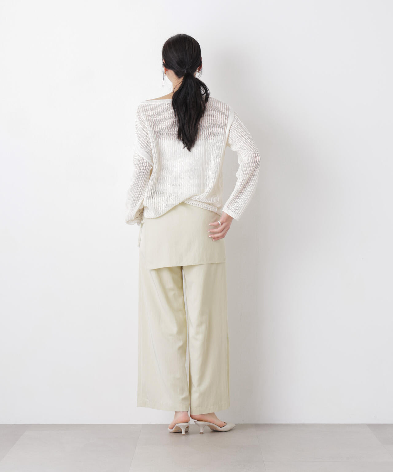 リネン混テープヤーンメッシュワイドニット