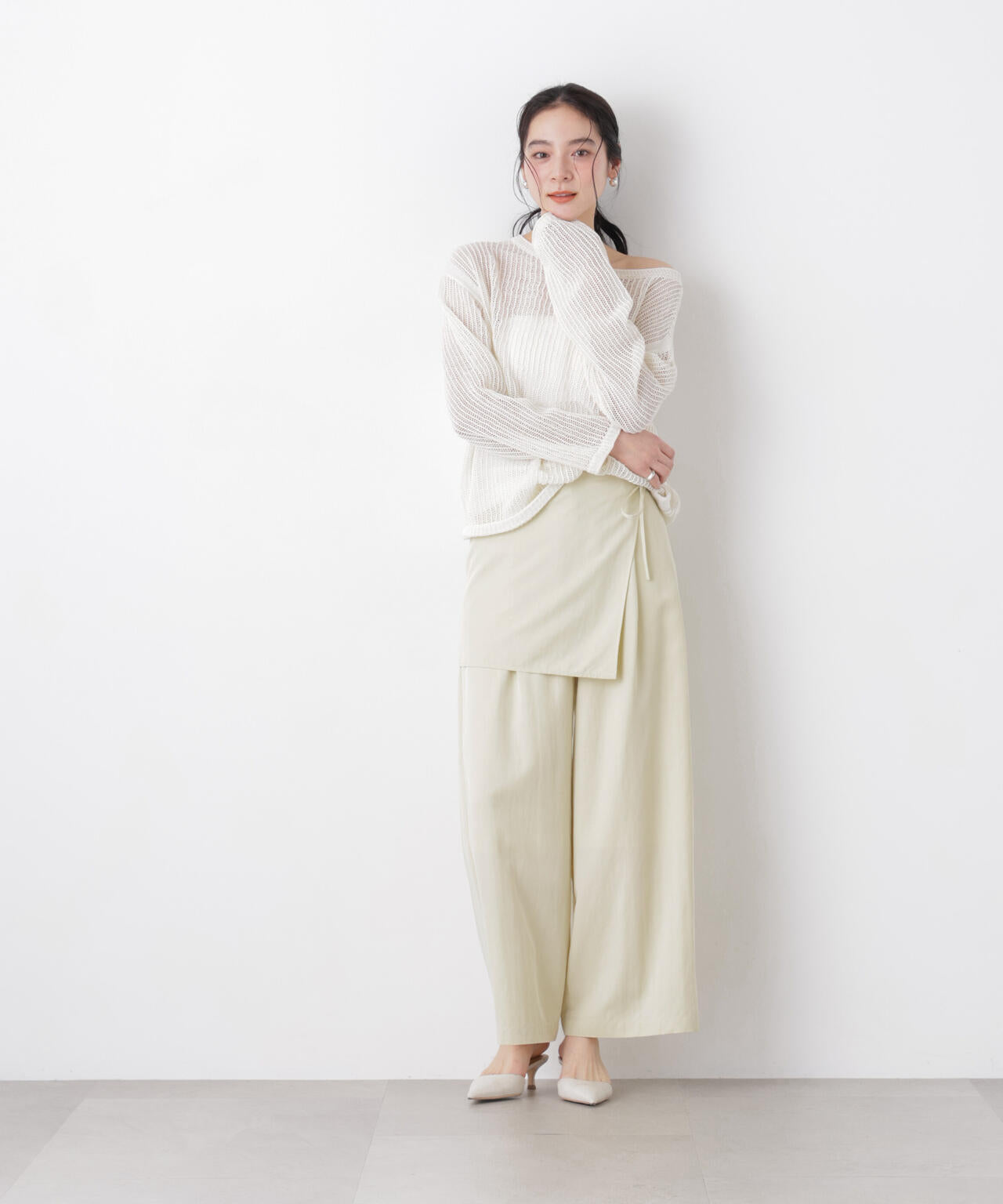 リネン混テープヤーンメッシュワイドニット