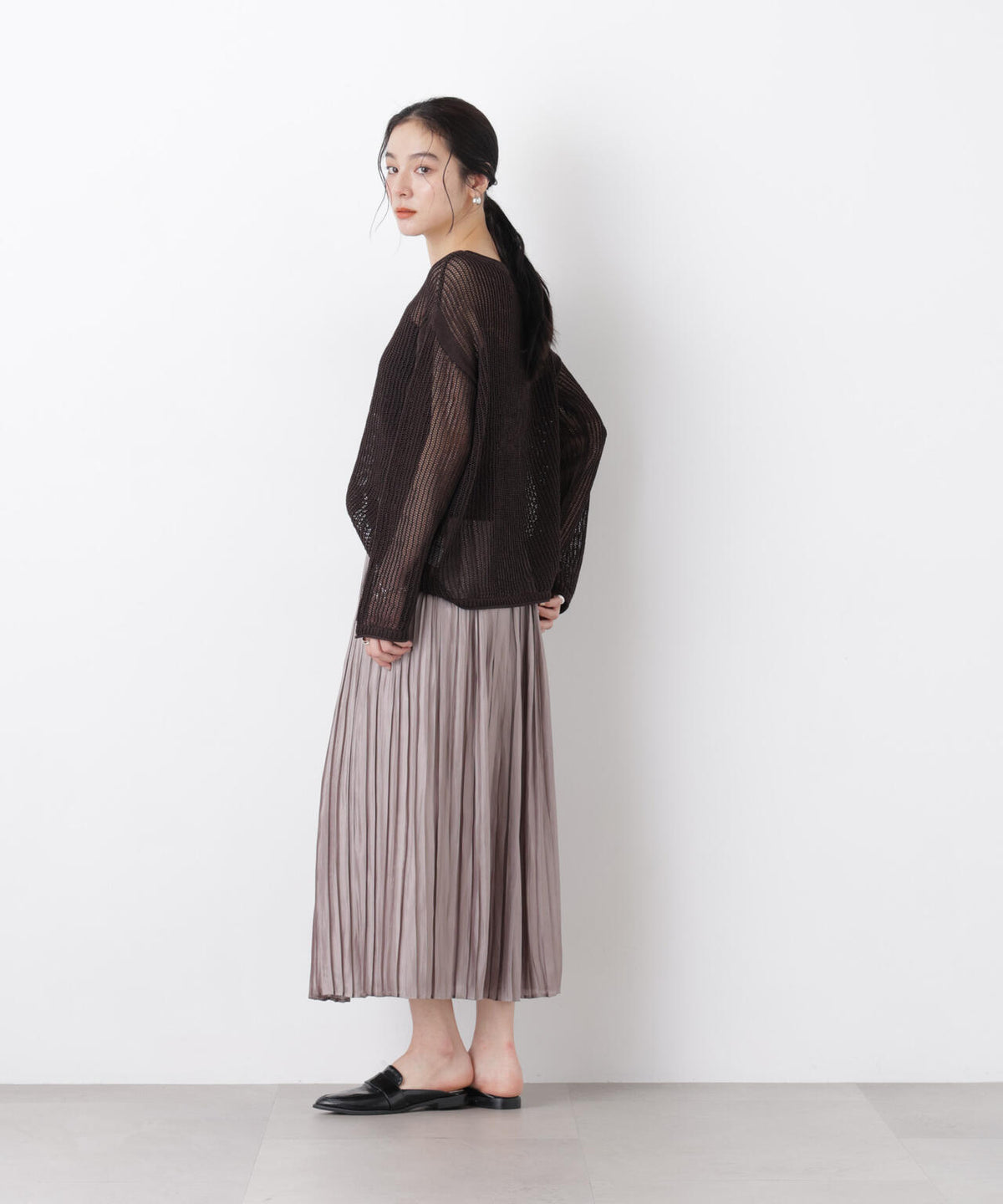 リネン混テープヤーンメッシュワイドニット
