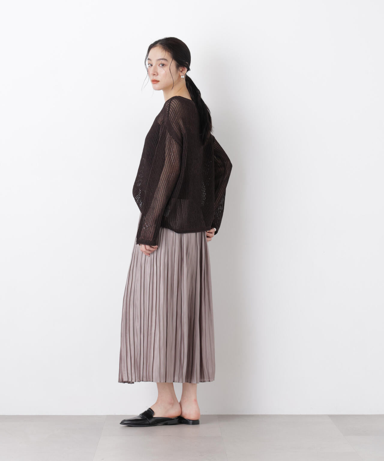 リネン混テープヤーンメッシュワイドニット