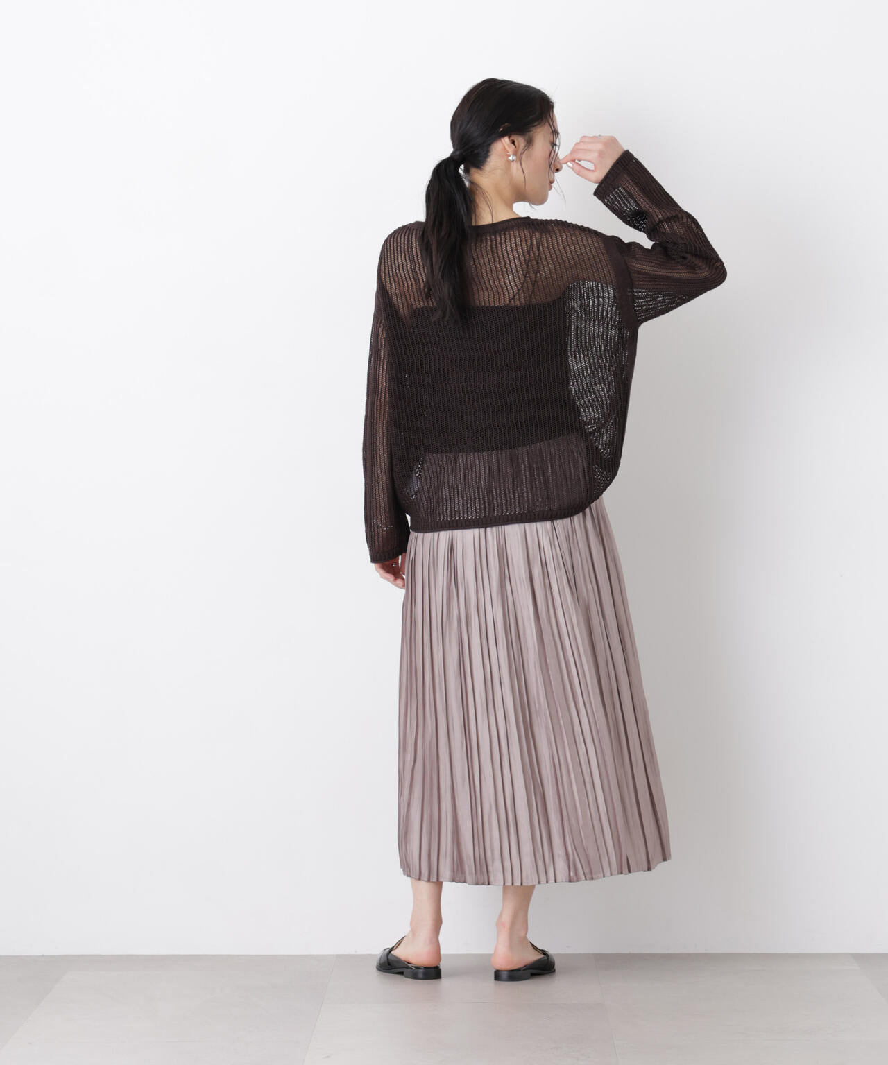 リネン混テープヤーンメッシュワイドニット