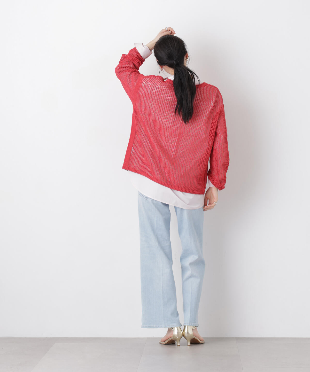 リネン混テープヤーンメッシュワイドニット