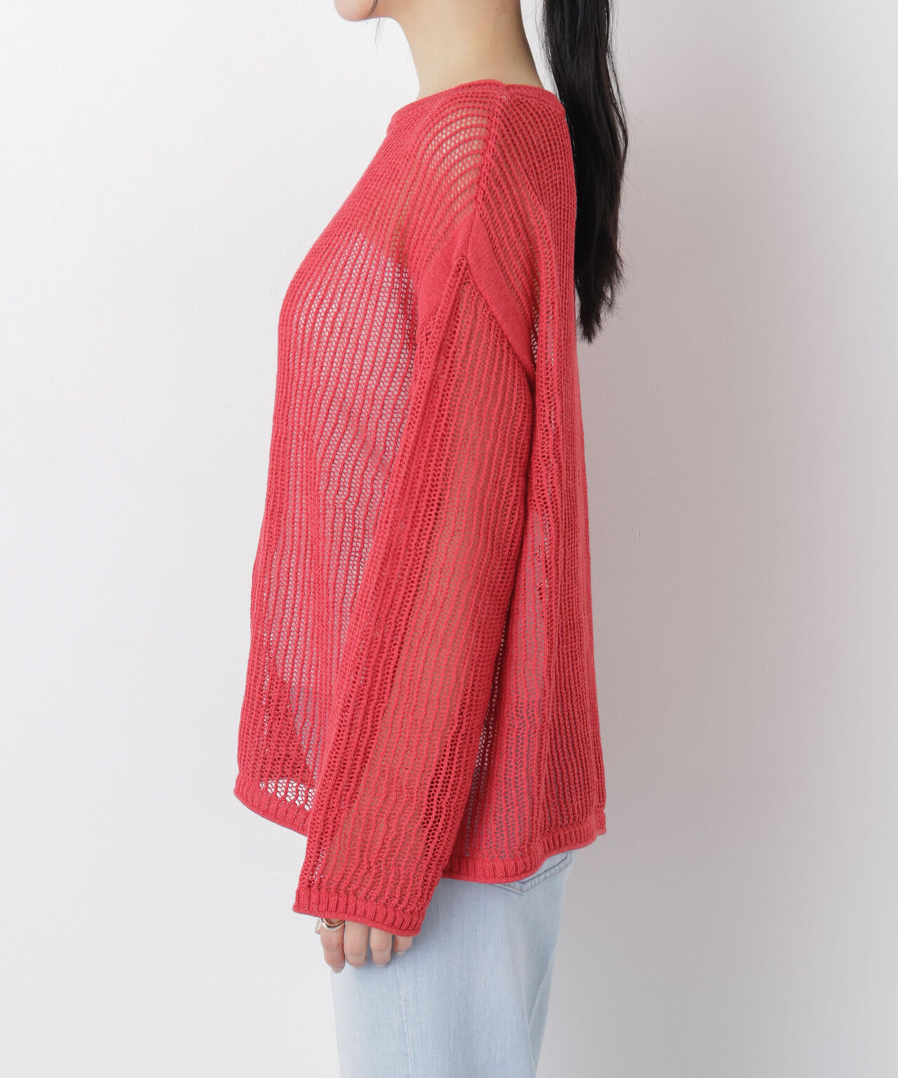 リネン混テープヤーンメッシュワイドニット