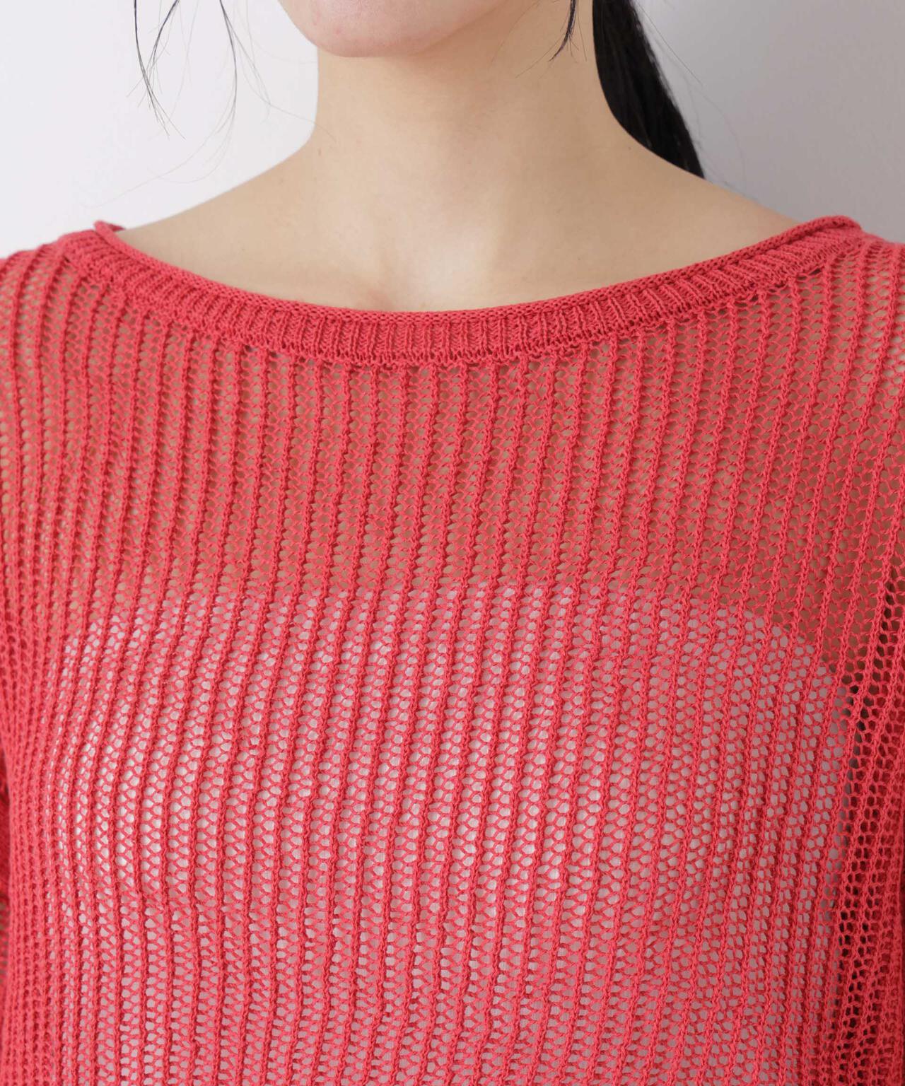 リネン混テープヤーンメッシュワイドニット