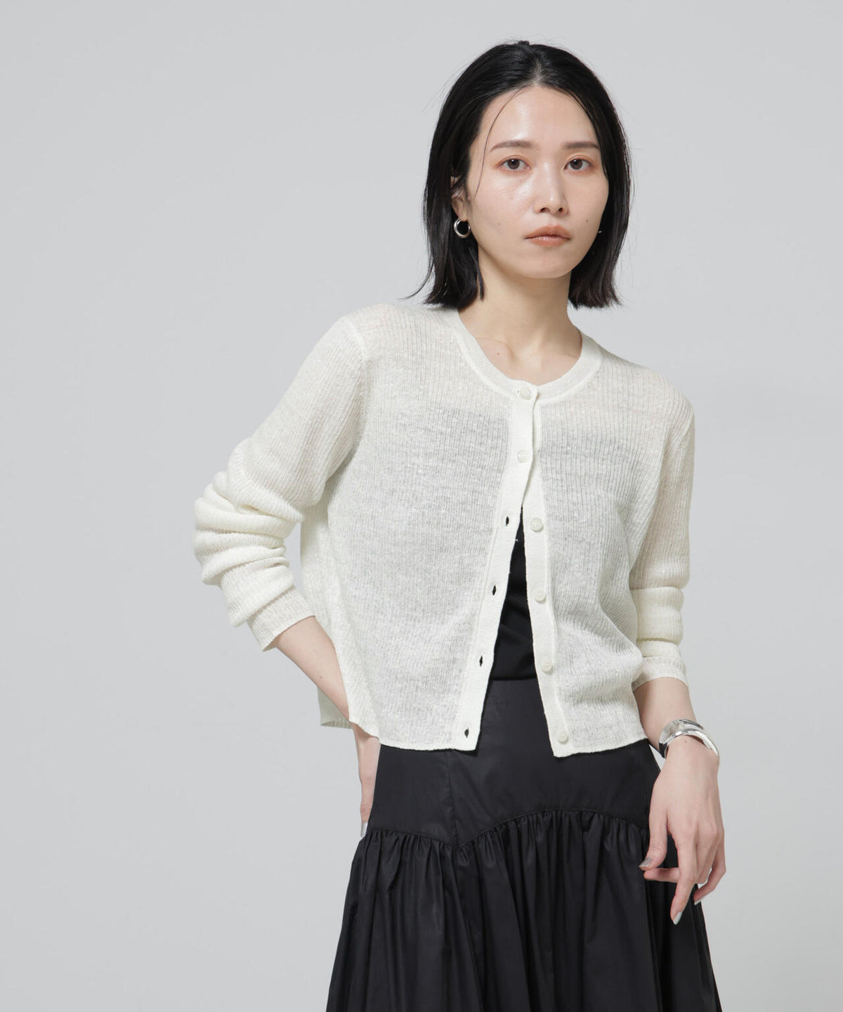 European Flax リブカーディガン