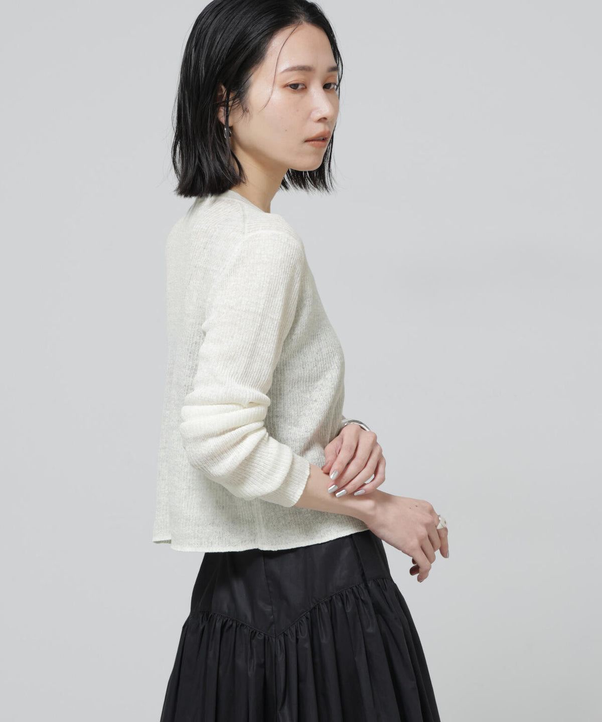 European Flax リブカーディガン