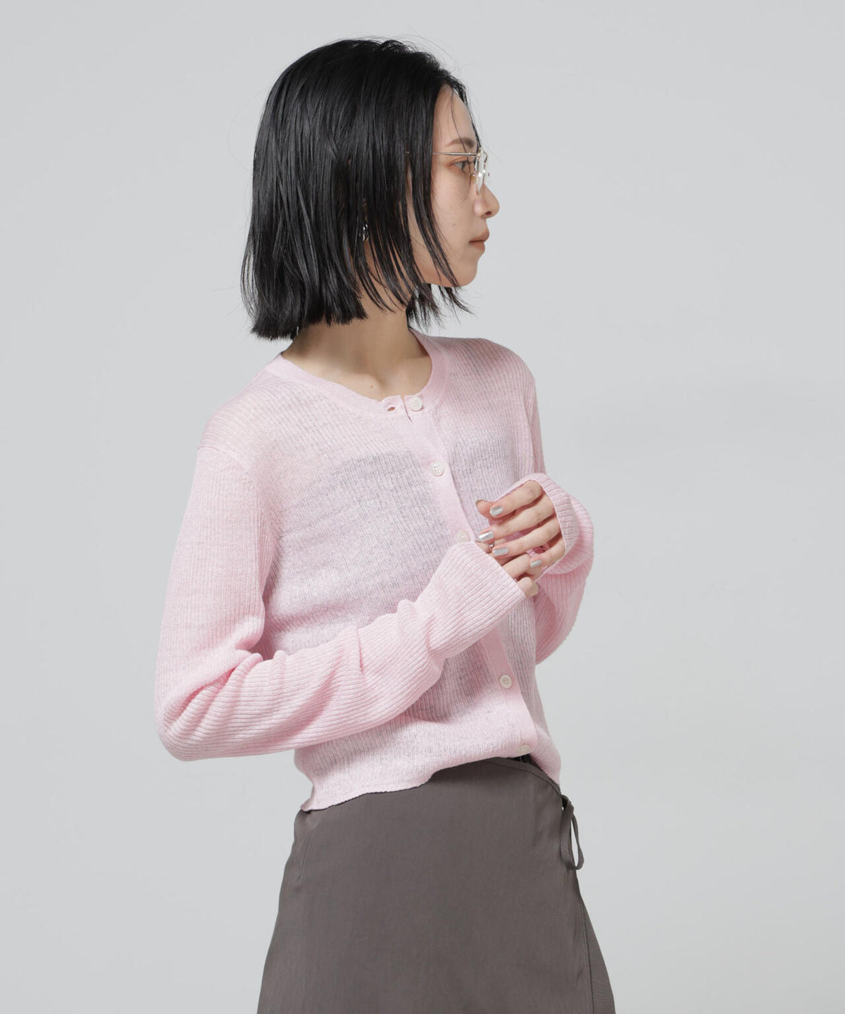 European Flax リブカーディガン