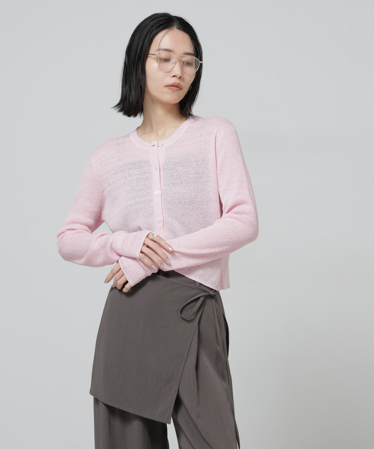 European Flax リブカーディガン