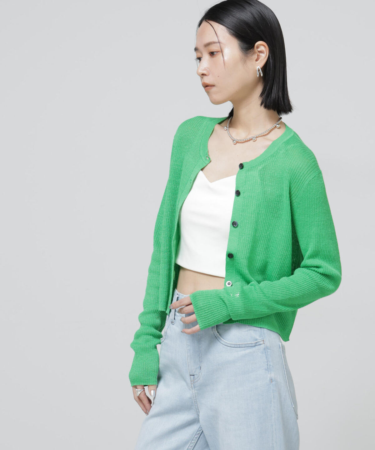 European Flax リブカーディガン