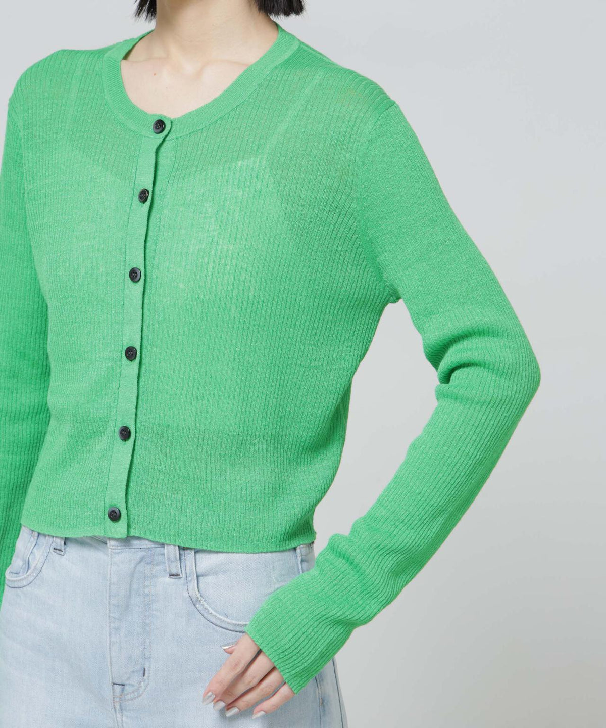 European Flax リブカーディガン