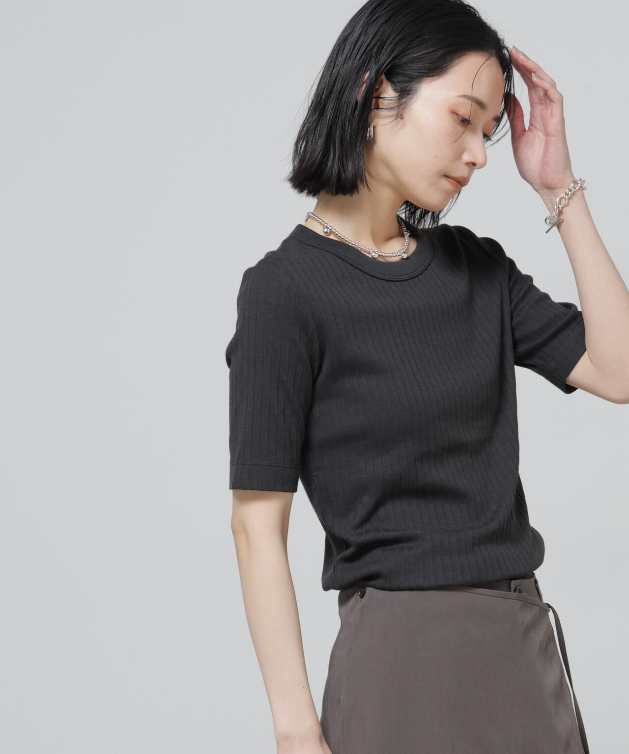 Anti Soaked(R) 汗染み防止クルーネックリブTシャツ