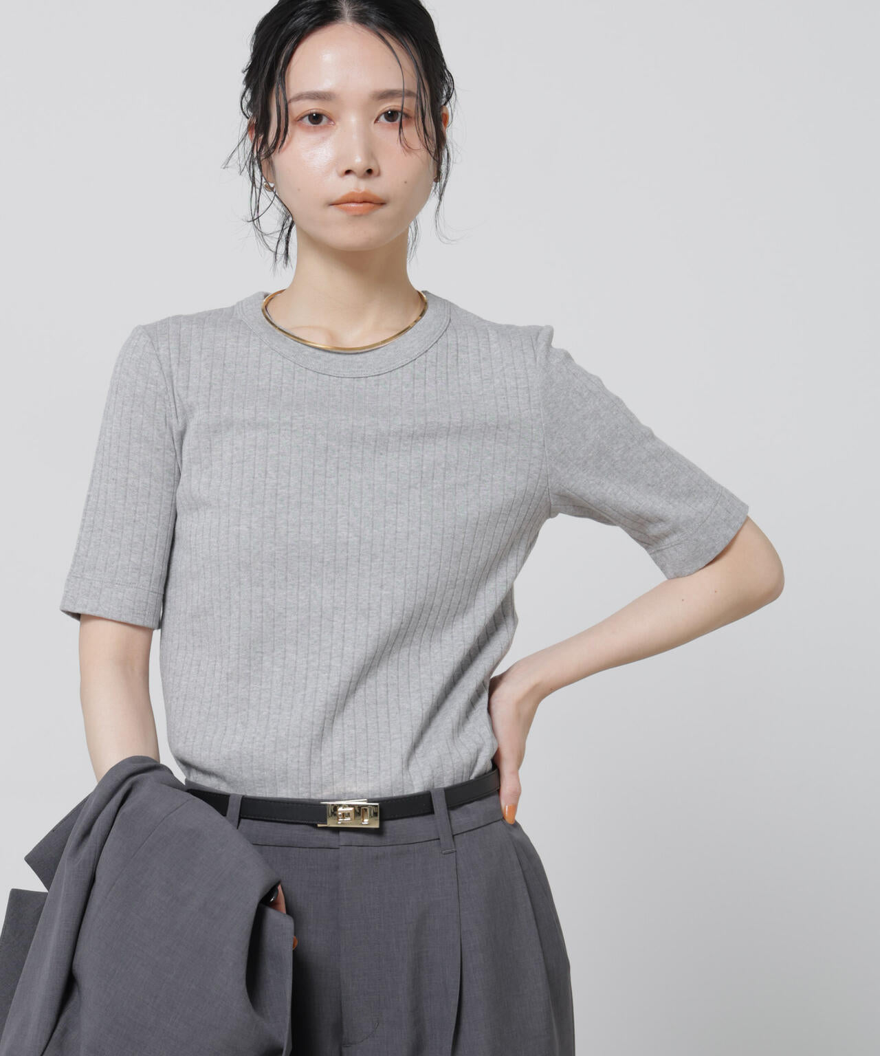 Anti Soaked(R) 汗染み防止クルーネックリブTシャツ