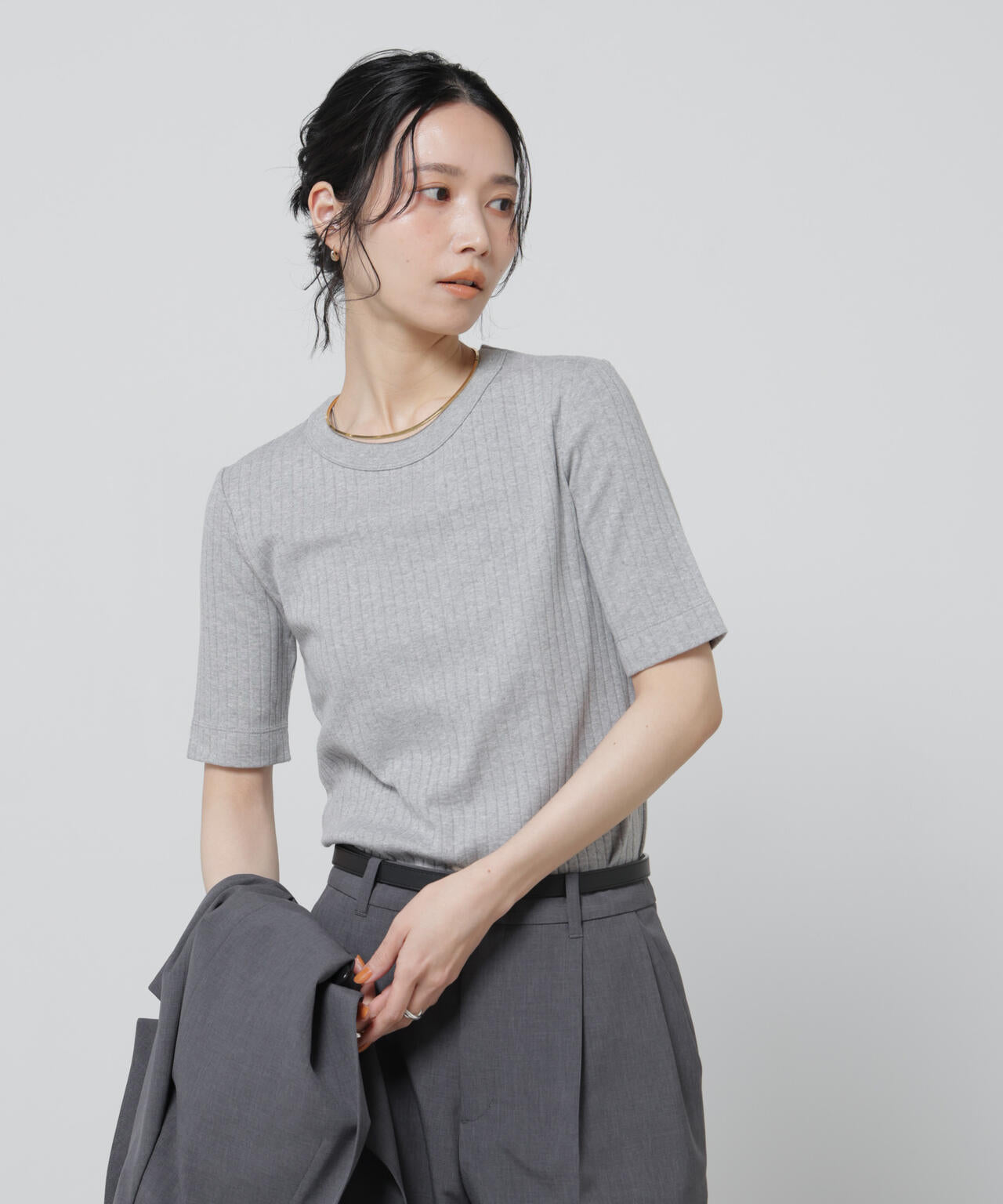 Anti Soaked(R) 汗染み防止クルーネックリブTシャツ