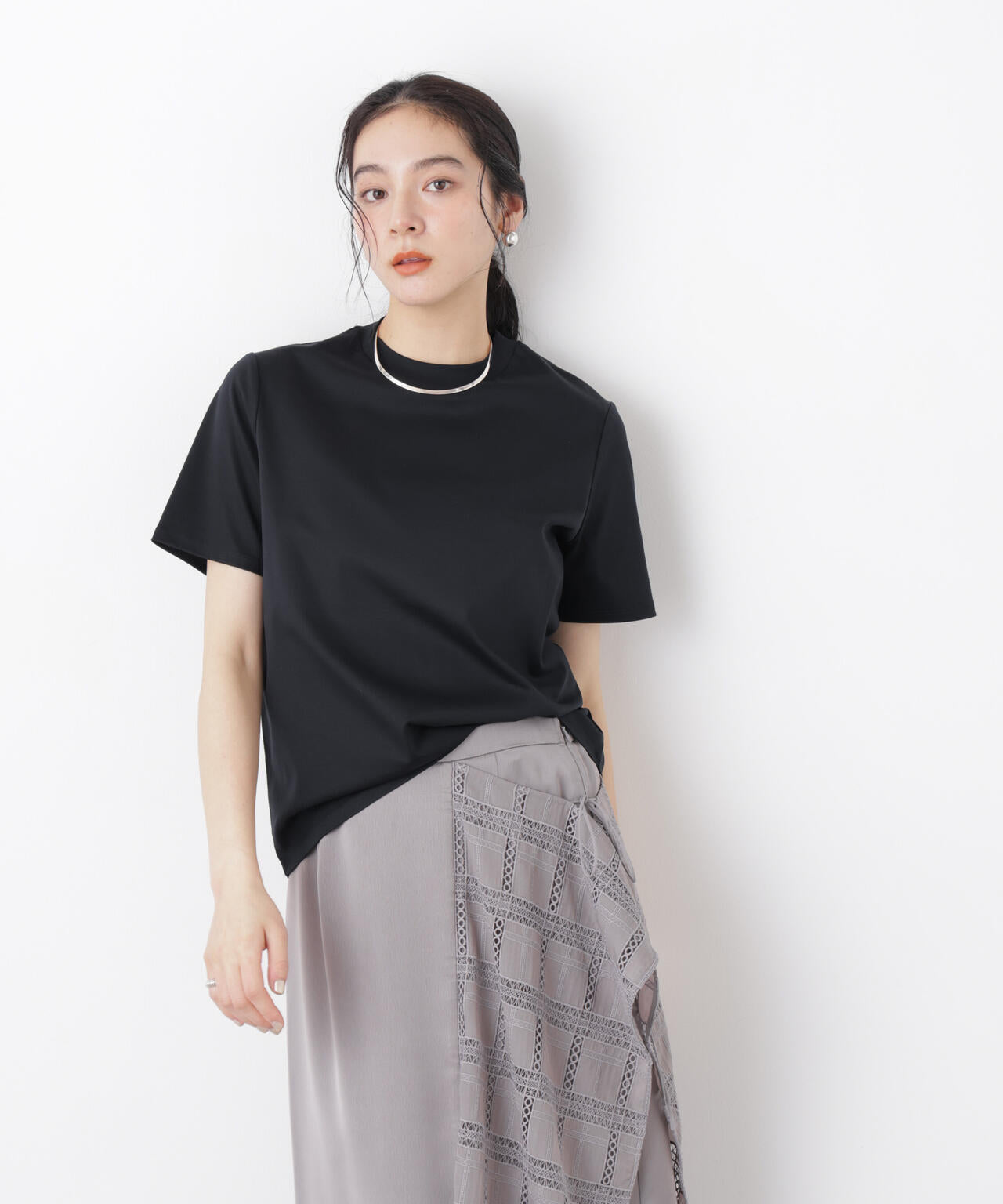 DressT/シルケットスムースモックネックTシャツ