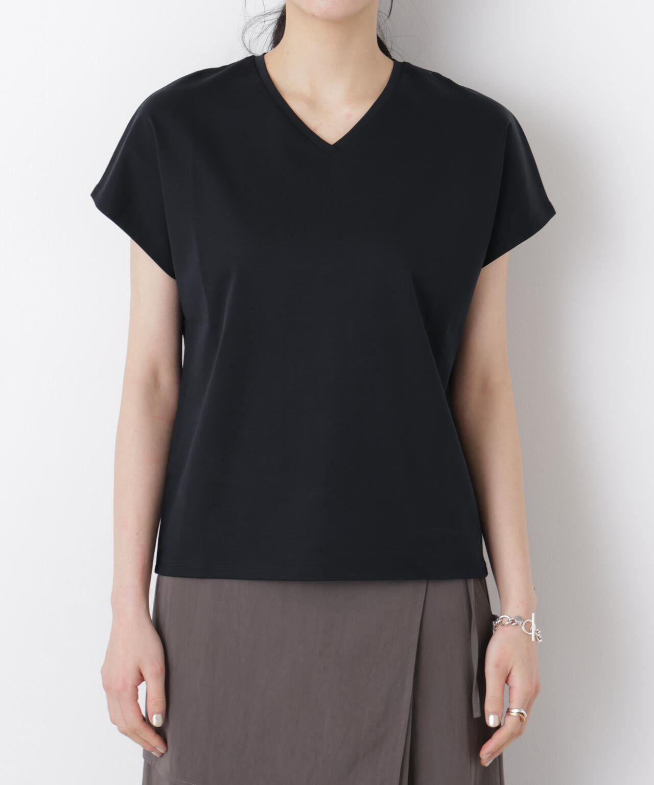 DressT/シルケットスムースVネックソフトドルマンTシャツ