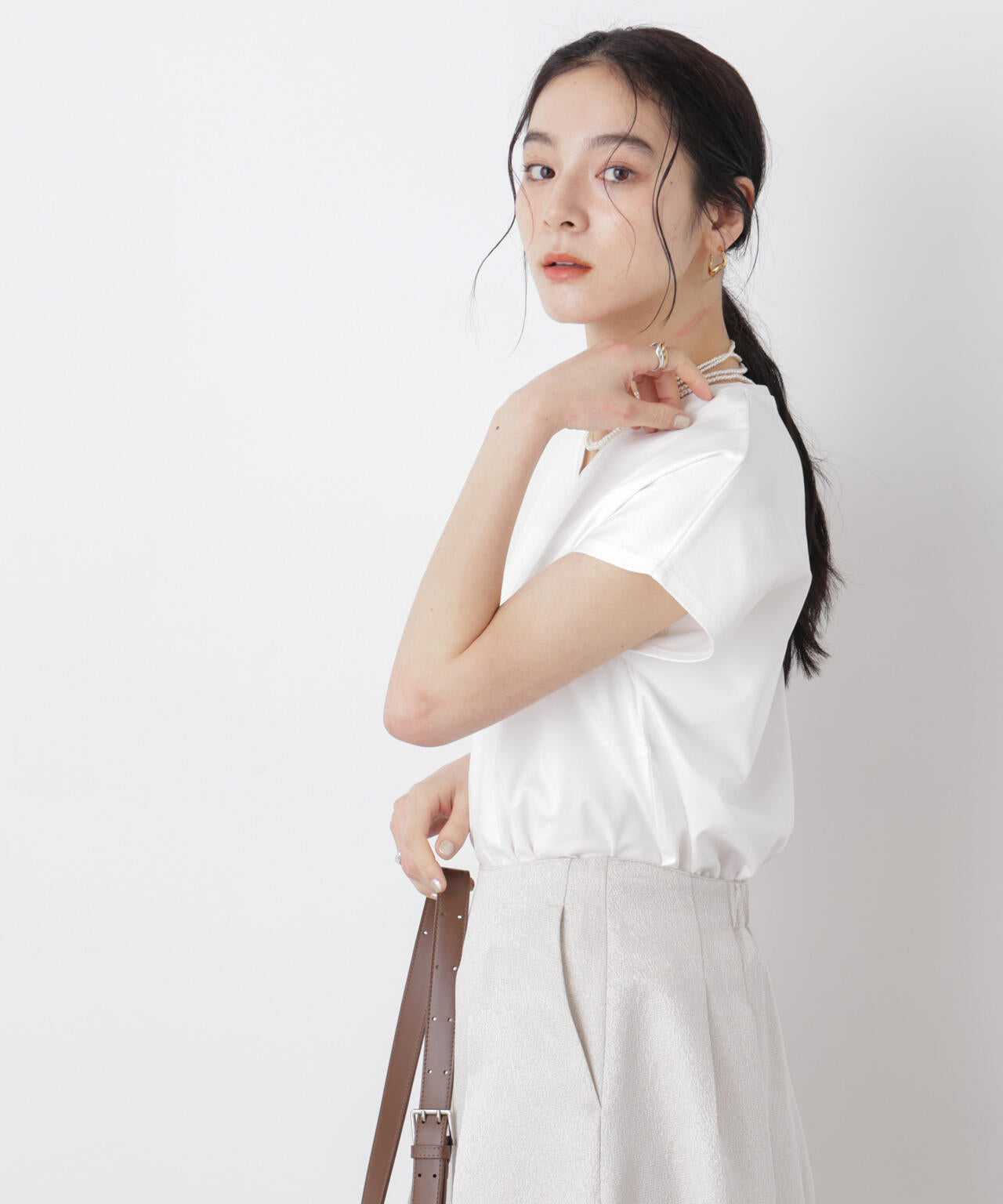 DressT/シルケットスムースVネックソフトドルマンTシャツ