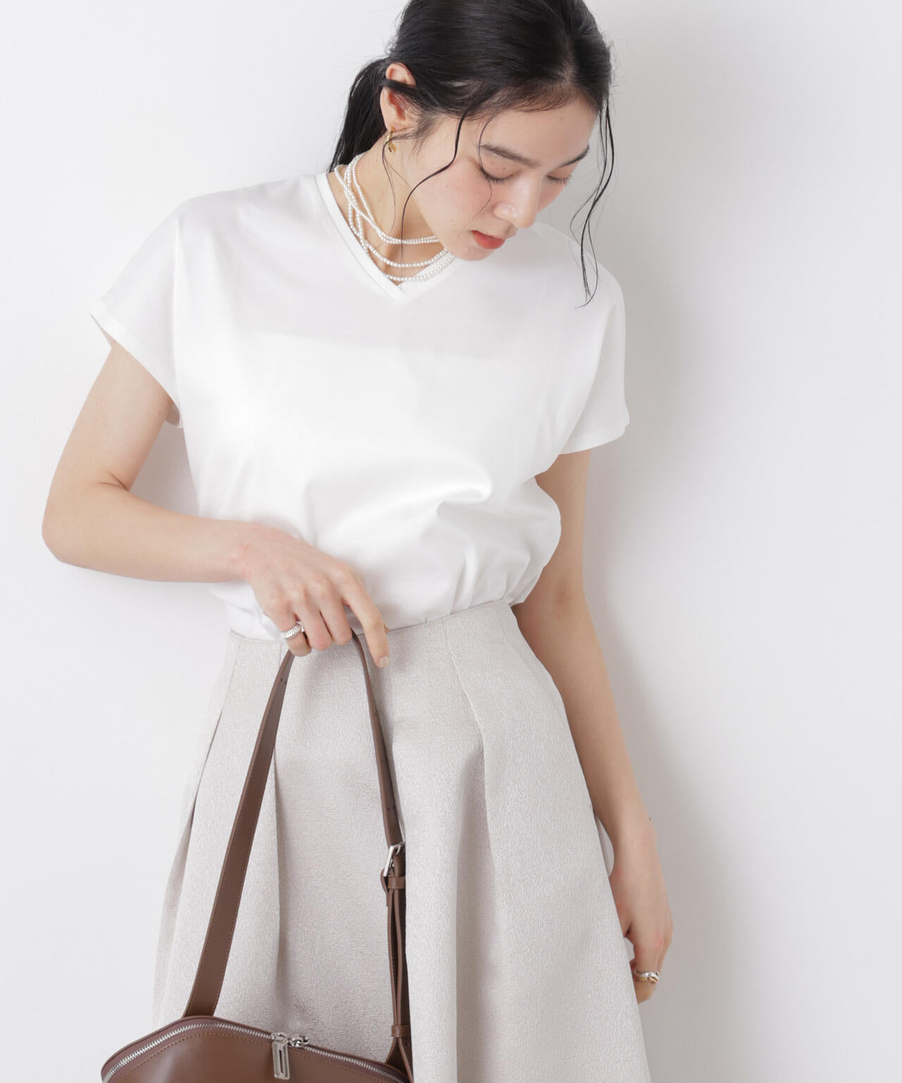 DressT/シルケットスムースVネックソフトドルマンTシャツ