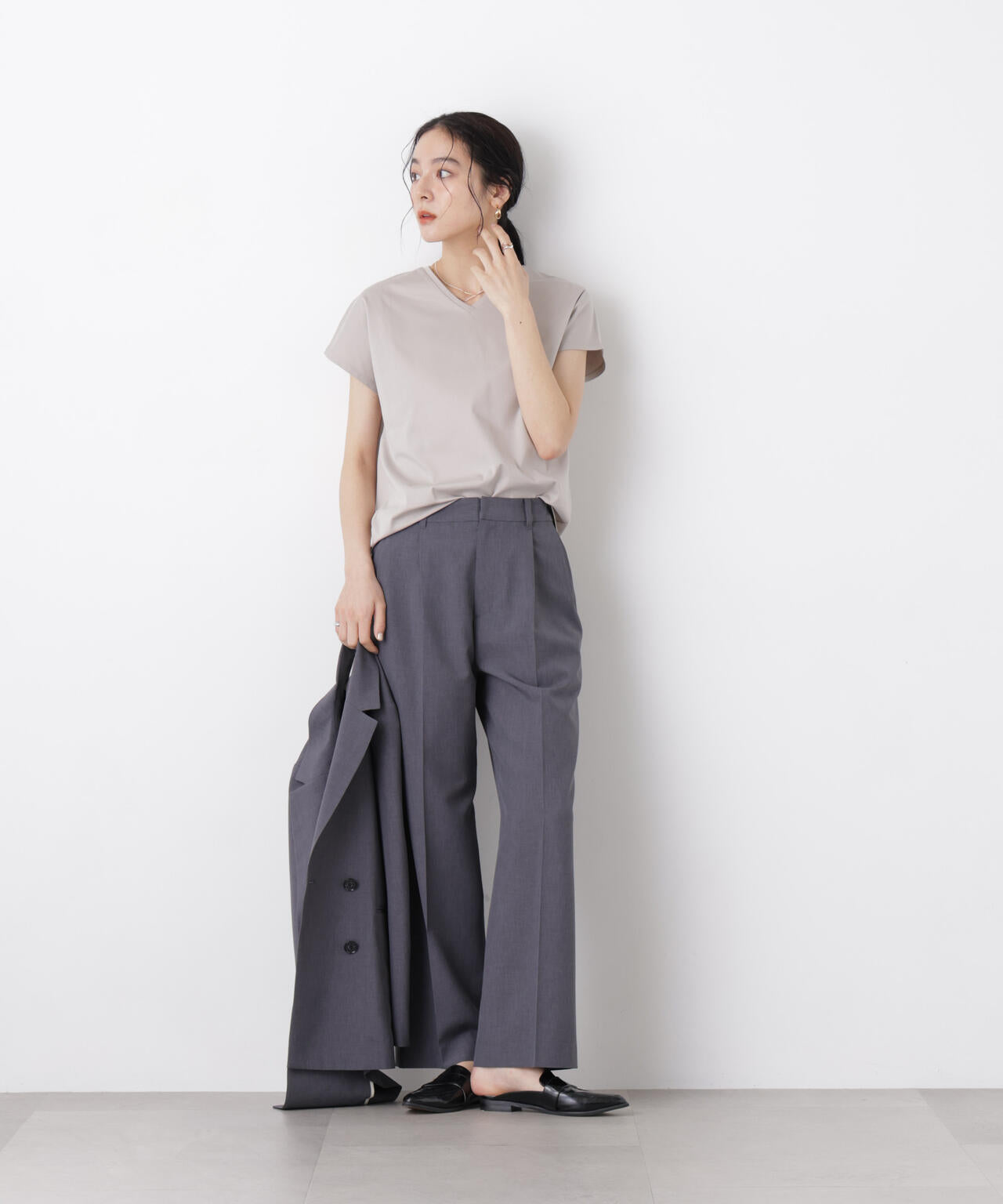 DressT/シルケットスムースVネックソフトドルマンTシャツ