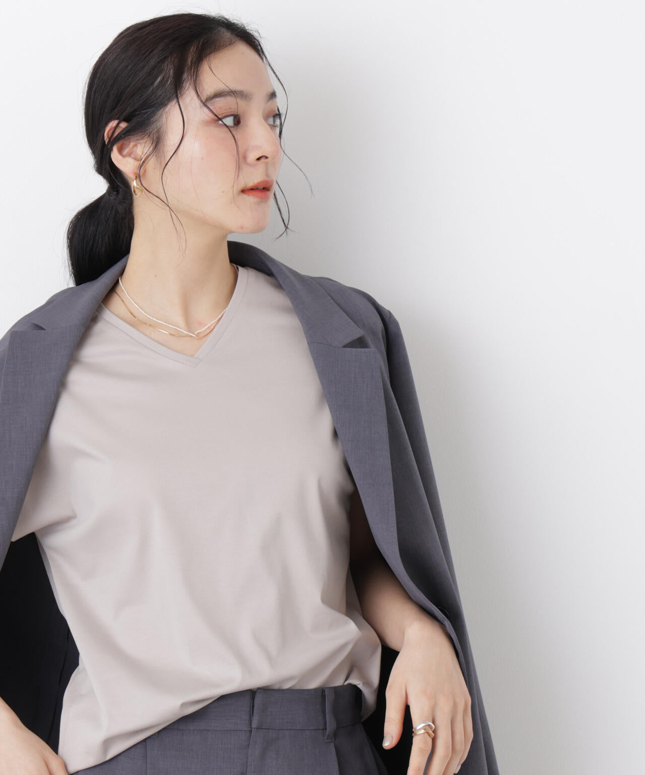 DressT/シルケットスムースVネックソフトドルマンTシャツ