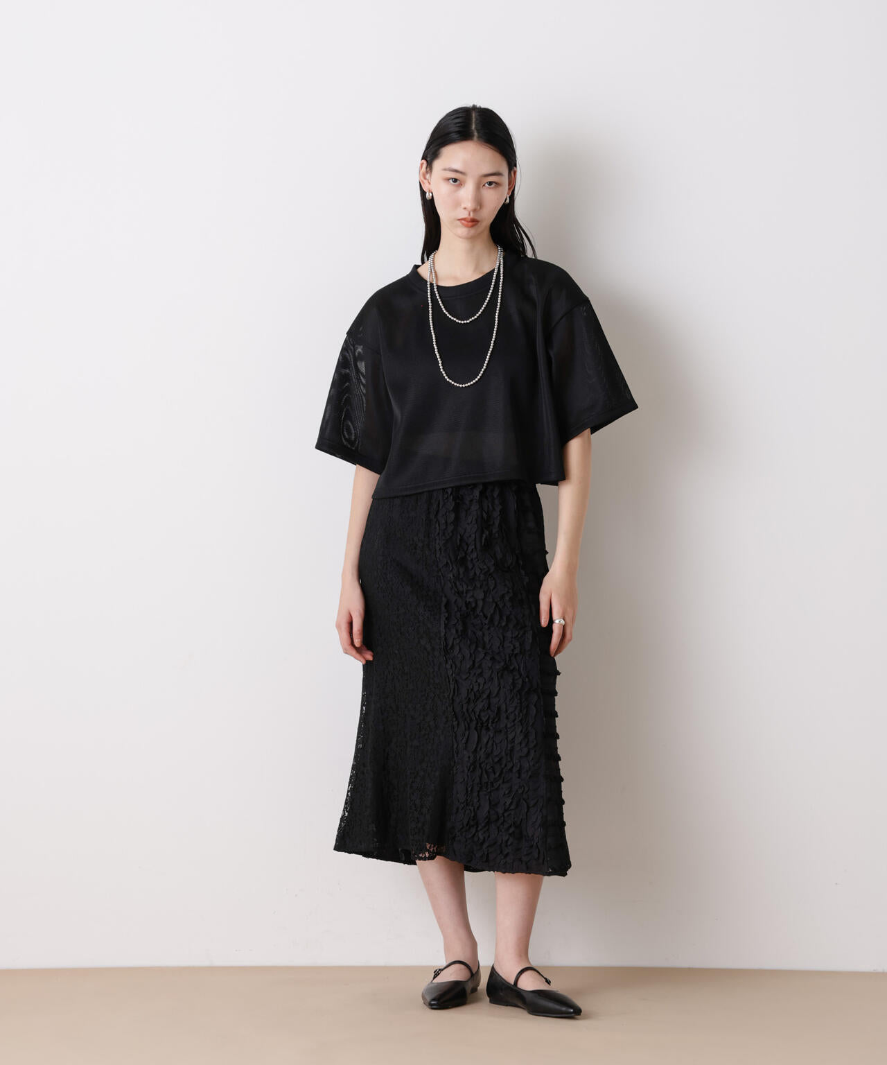 「STEVELOUR」シアーメッシュショートトップス(セットアップ可)