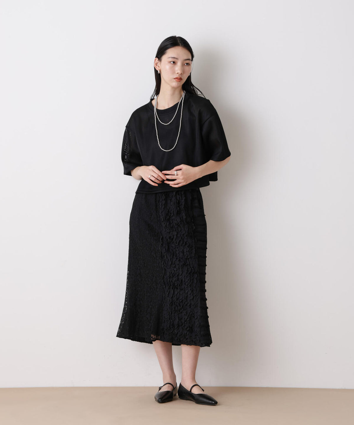 「STEVELOUR」シアーメッシュショートトップス(セットアップ可)